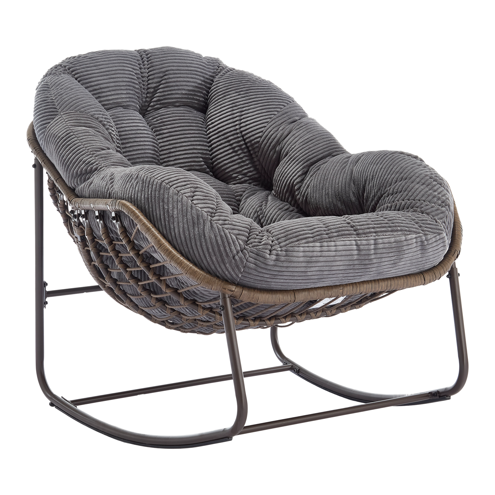 Elvmi Garten-schaukelstuhl Groß Mit Kissen Und Ergonomischer Rückenlehne, Aus Stahl Und Synthetischem Rattan, Grau