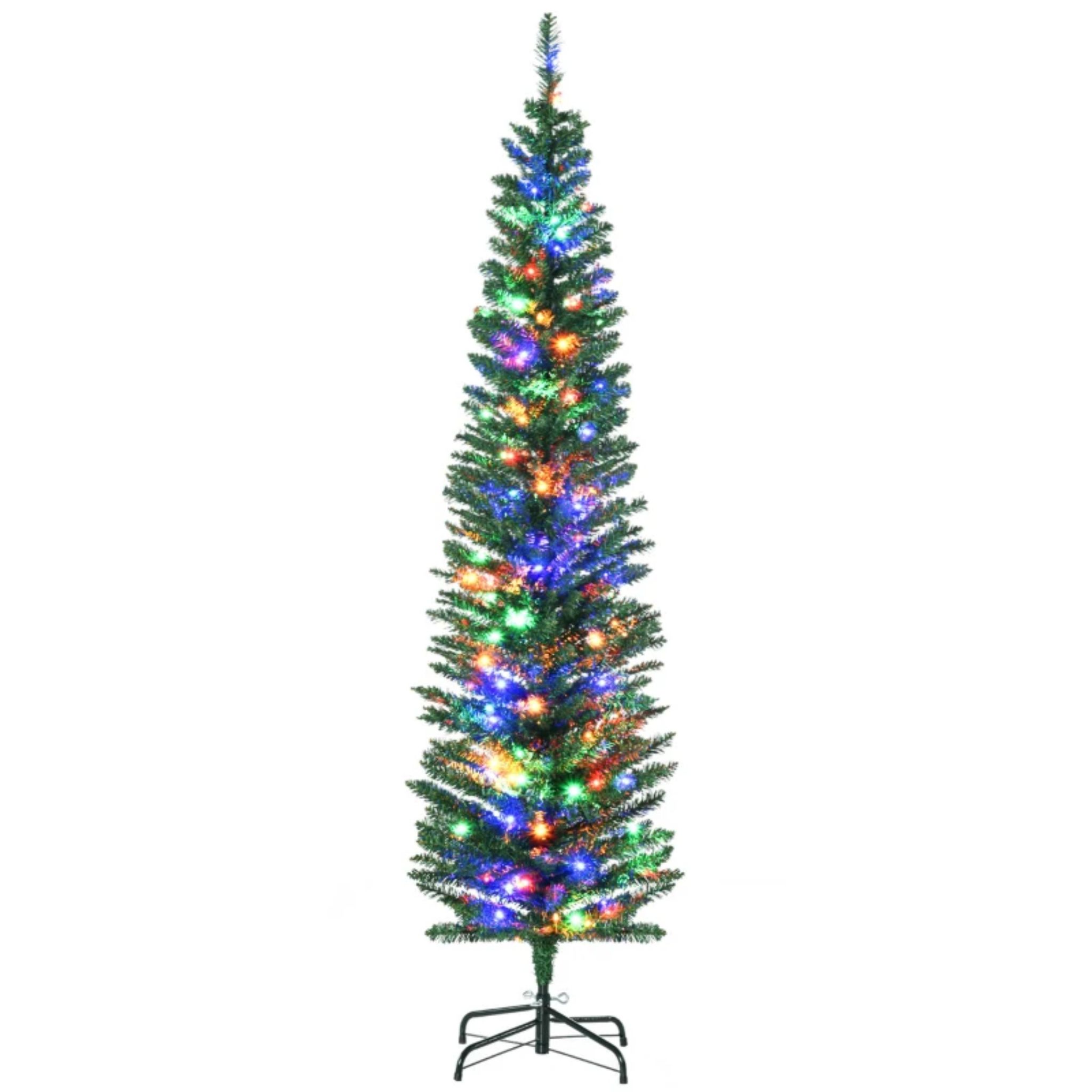 Elvmi Künstlicher Weihnachtsbaum Mit Mehrfarbiger Led-beleuchtung, 390 Zweigen Und Stahlfuß, Grün, Ø 50 X 180 Cm
