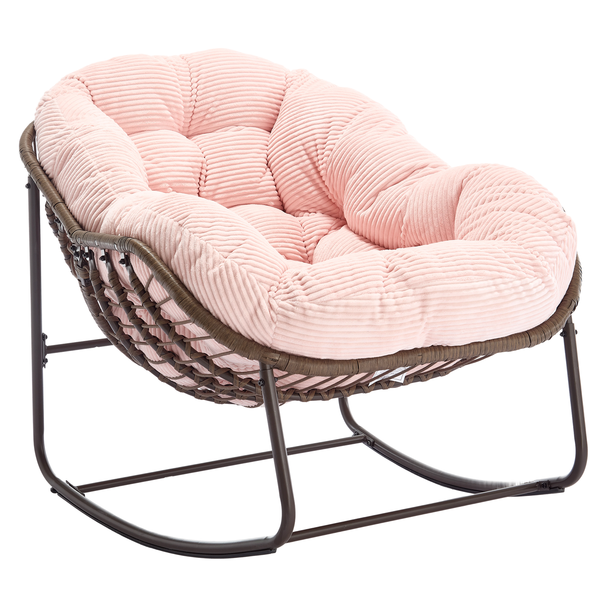 Elvmi Schaukelstuhl Für Außen Aus Synthetischem Rattan Mit Ergonomischer Rückenlehne, Stahl, Rosa