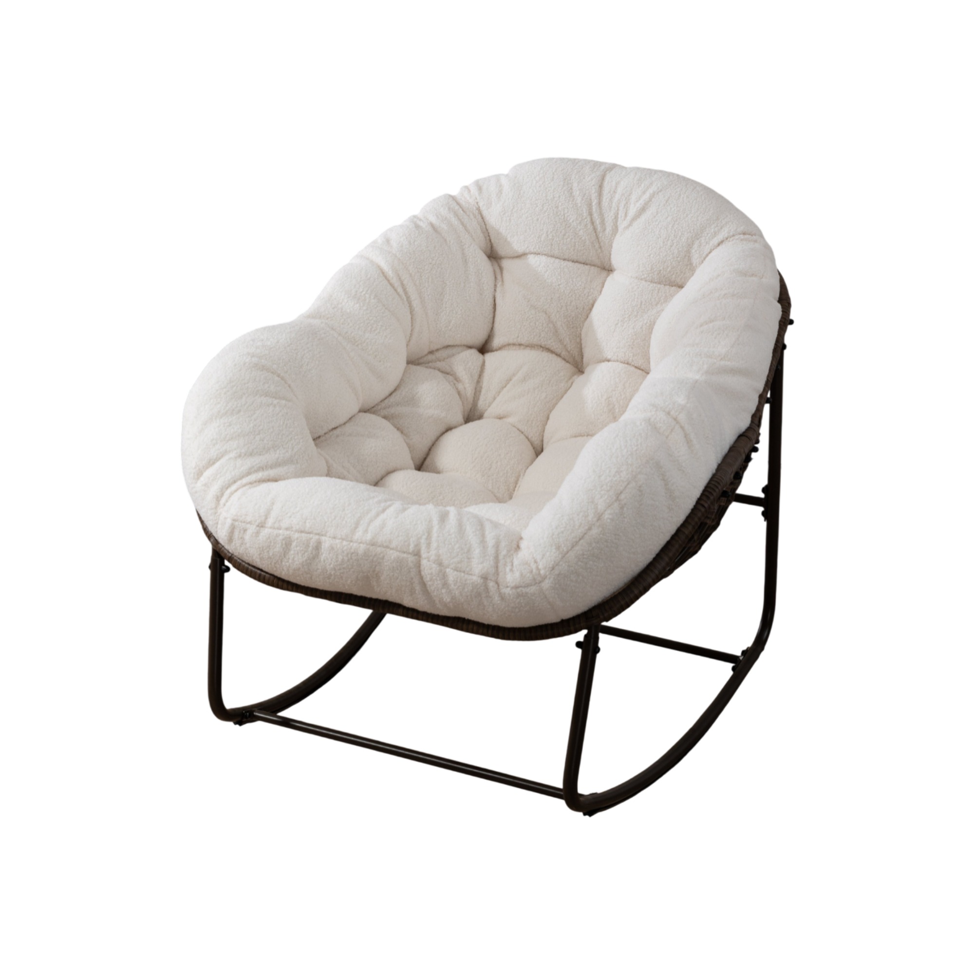 Elvmi Schaukelstuhl Für Den Außenbereich Mit Gepolstertem Kissen, Breiter Sitzfläche Und Ergonomischem Design, Stahl, Weiß