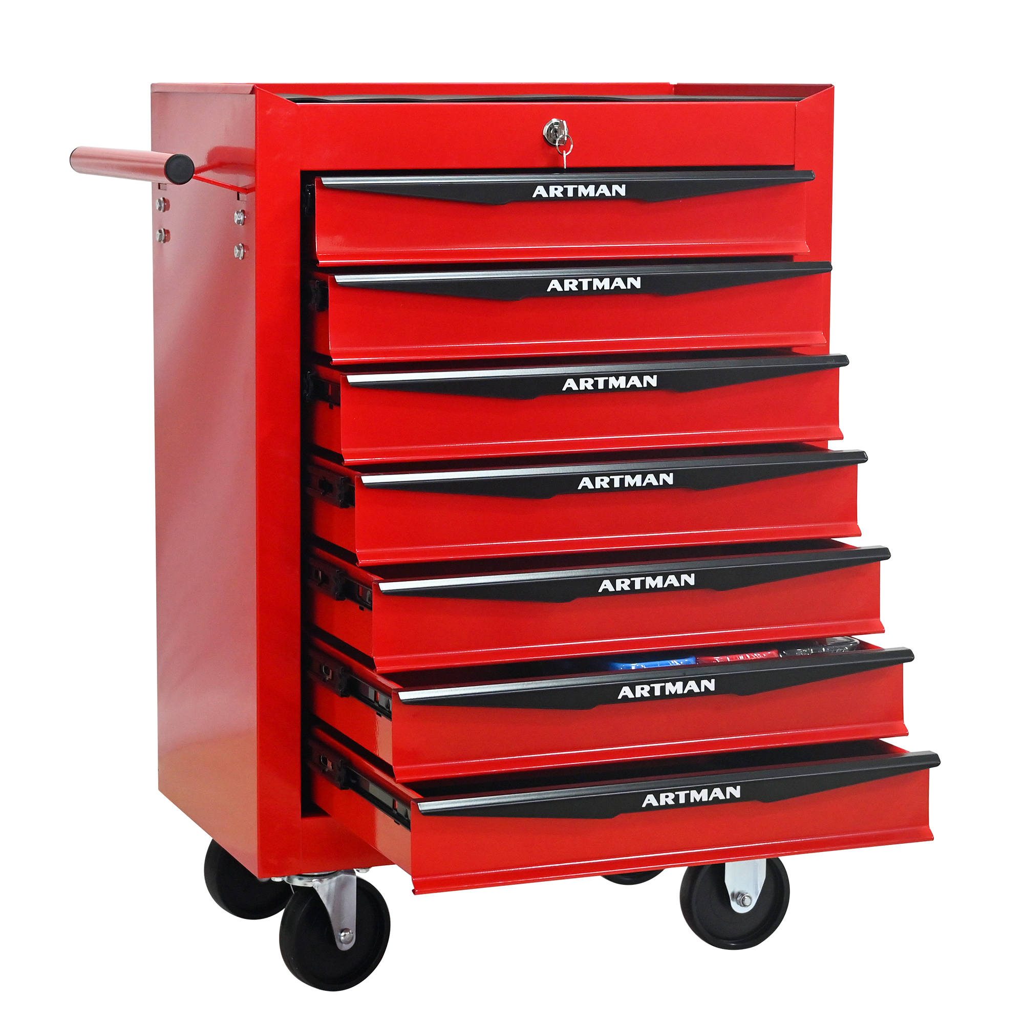 Elvmi Werkzeugwagen Mit 7 Schubladen Schloss Und Rollen Mit Bremsen Für Garage Aus Stahl 60x33x77.5 Cm