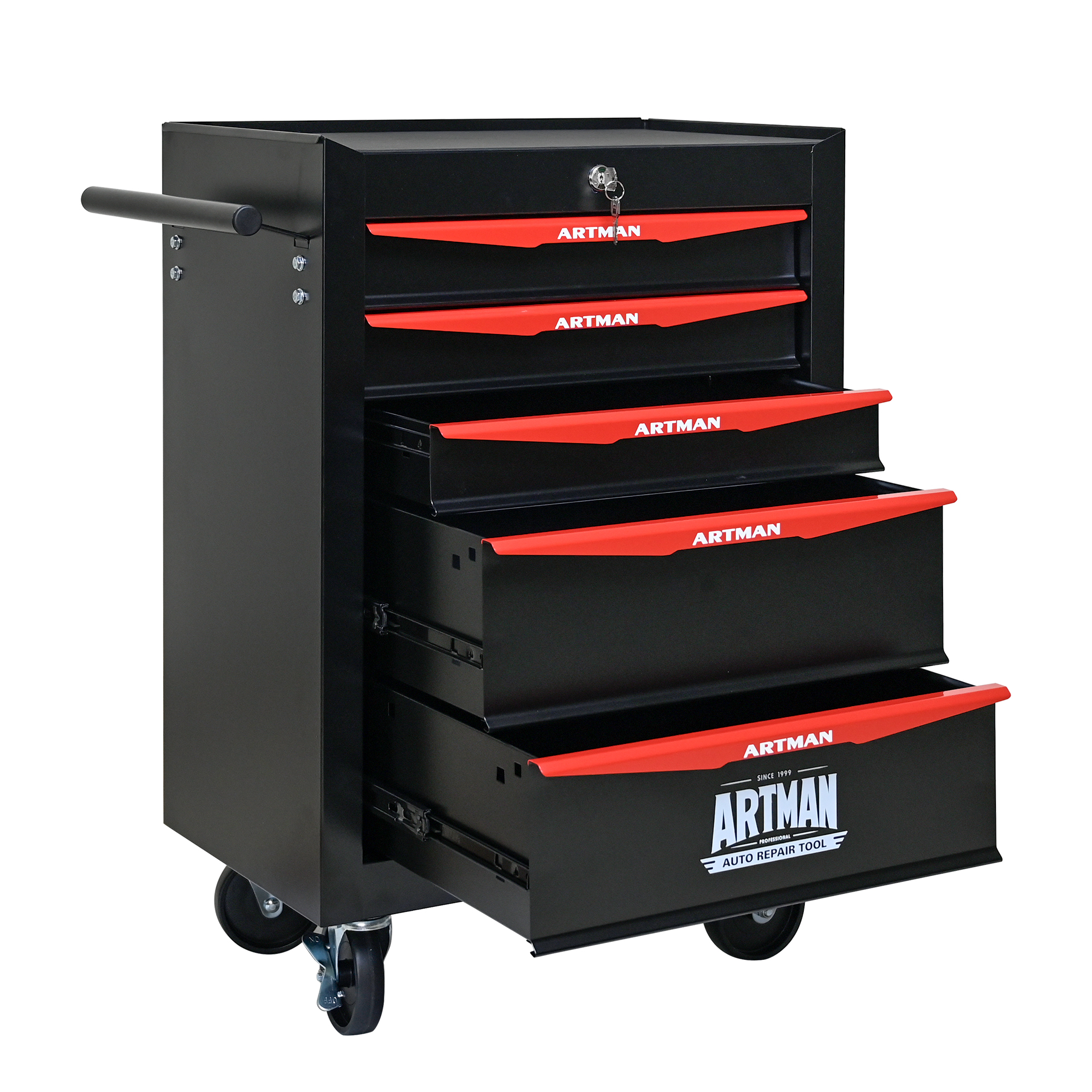 Elvmi Werkzeugwagen Mit 5 Schubladen Abschließbar Mit Bremsrollen Für Garage Aus Stahl 60 X 33 X 77.5 Cm Schwarz Rot