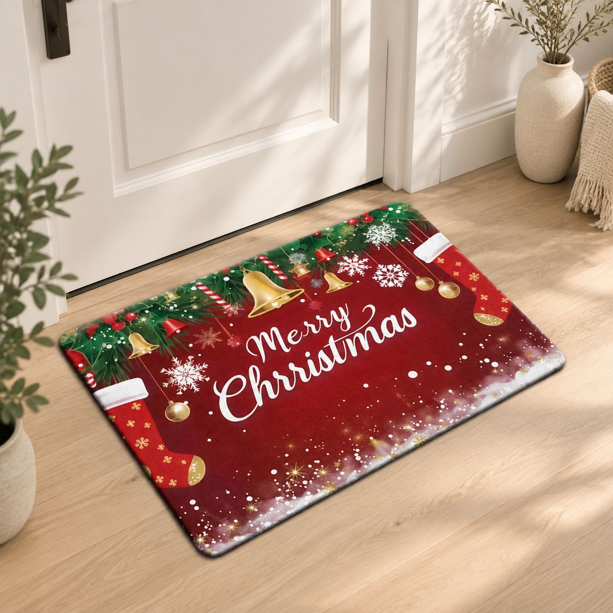 Fliti Vintage Amerikanischer Weihnachtsteppich 40x60cm Kristall-samt Flecken- Und Abriebfest Für Den Eingangsbereich