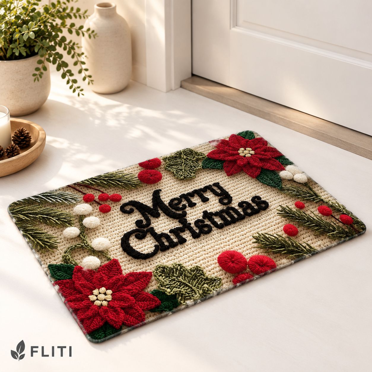 Fliti Weihnachts-fußmatte Aus Wolle, Frohe Weihnachten, Eingangsbereich, Zuhause, Schlafzimmer, 40 X 60 Cm