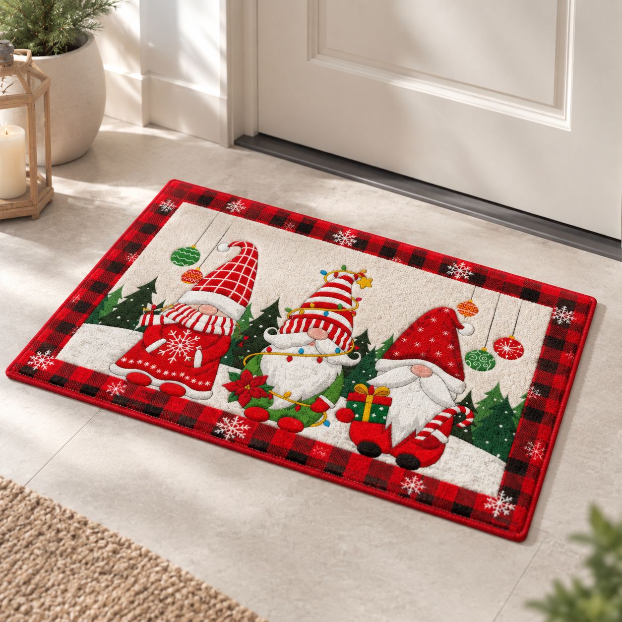 Fliti Kristall-samt-weihnachtsfußmatte 40x60cm Weihnachtsmann-willkommensmotiv, Festliche Eingangsmatte, Leicht Zu Reinigen