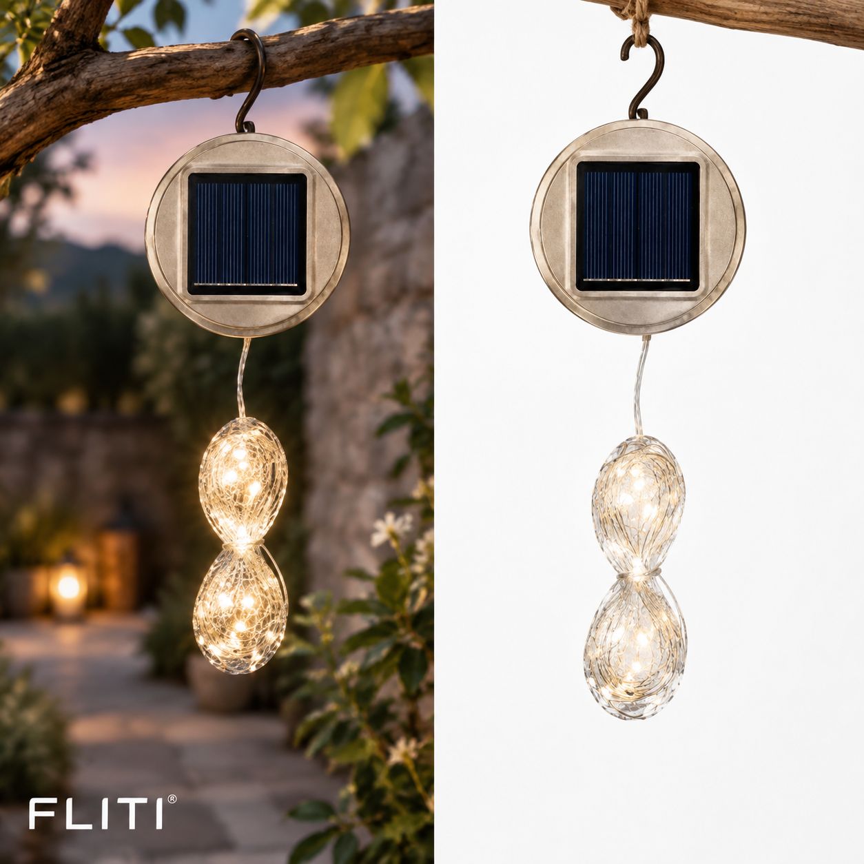 Fliti Solarlaterne, Crackle-glas, 30 Weiße Leds, Wasserdicht, Hängende Gartendekorationfliti Solarlaterne, Crackle-glas, 30 Weiße Leds, Wasserdicht, Hängende Gartendekoration