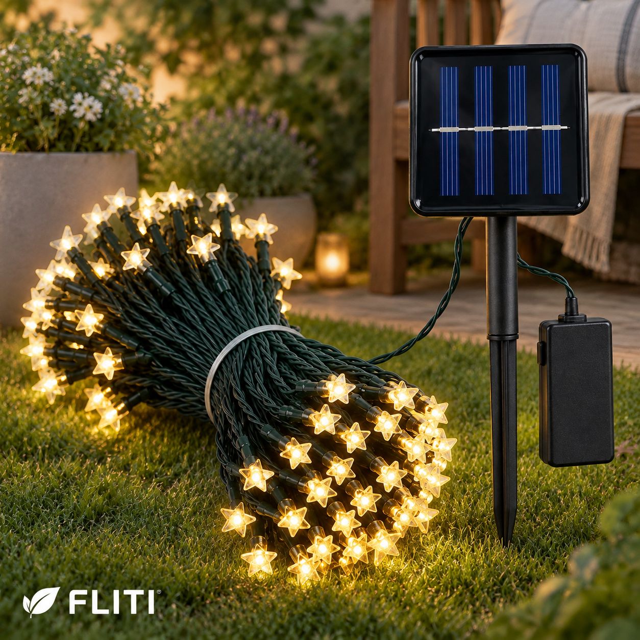 Fliti Solar-lichterkette Mit Sternen, 3,5 M, 10 Warmweiße Leds, 8 Modi, Für Den Außenbereich