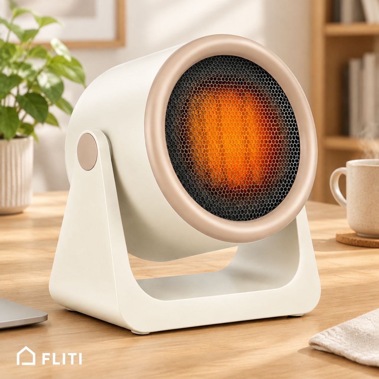 Fliti Tragbare Büroheizung Mit Intelligentem Thermostat, Verstellbarem Winkel, Beige, Energiesparend, Leise
