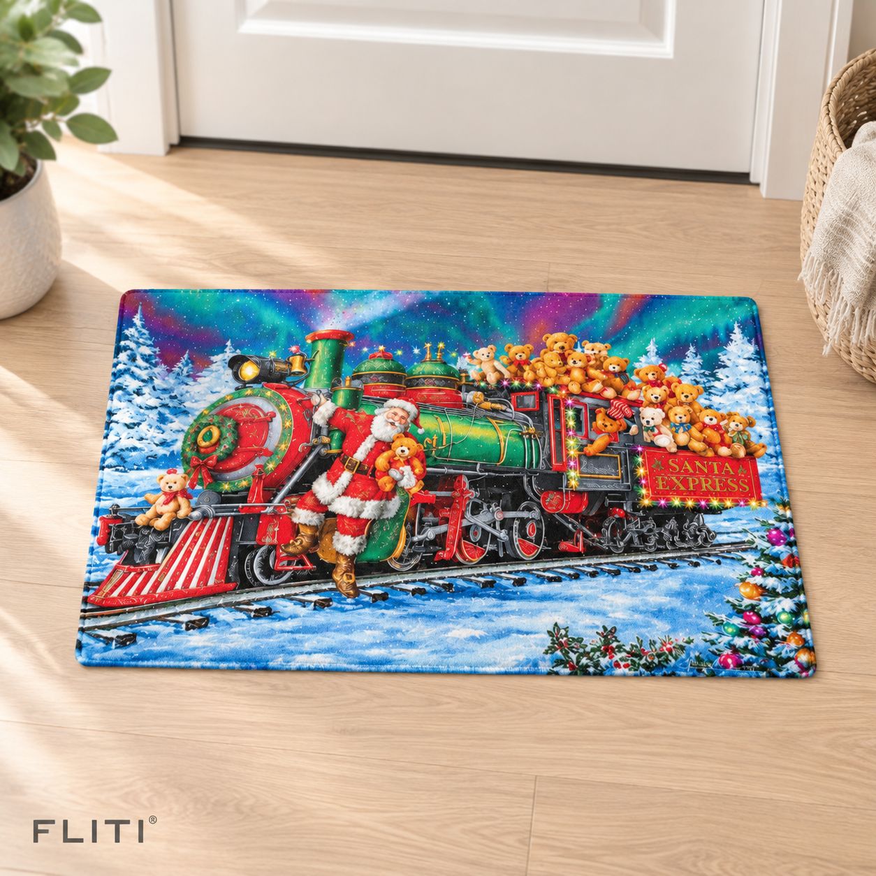 Fliti Kristall-samt-weihnachtsfußmatte 40×60cm Weihnachtsmann-gruß „frohe Weihnachten Und Ein Gutes Neues Jahr“ – Weihnachtsdekoration Für Eingangsbereich, Wohnzimmer – Festliche Atmosphäre