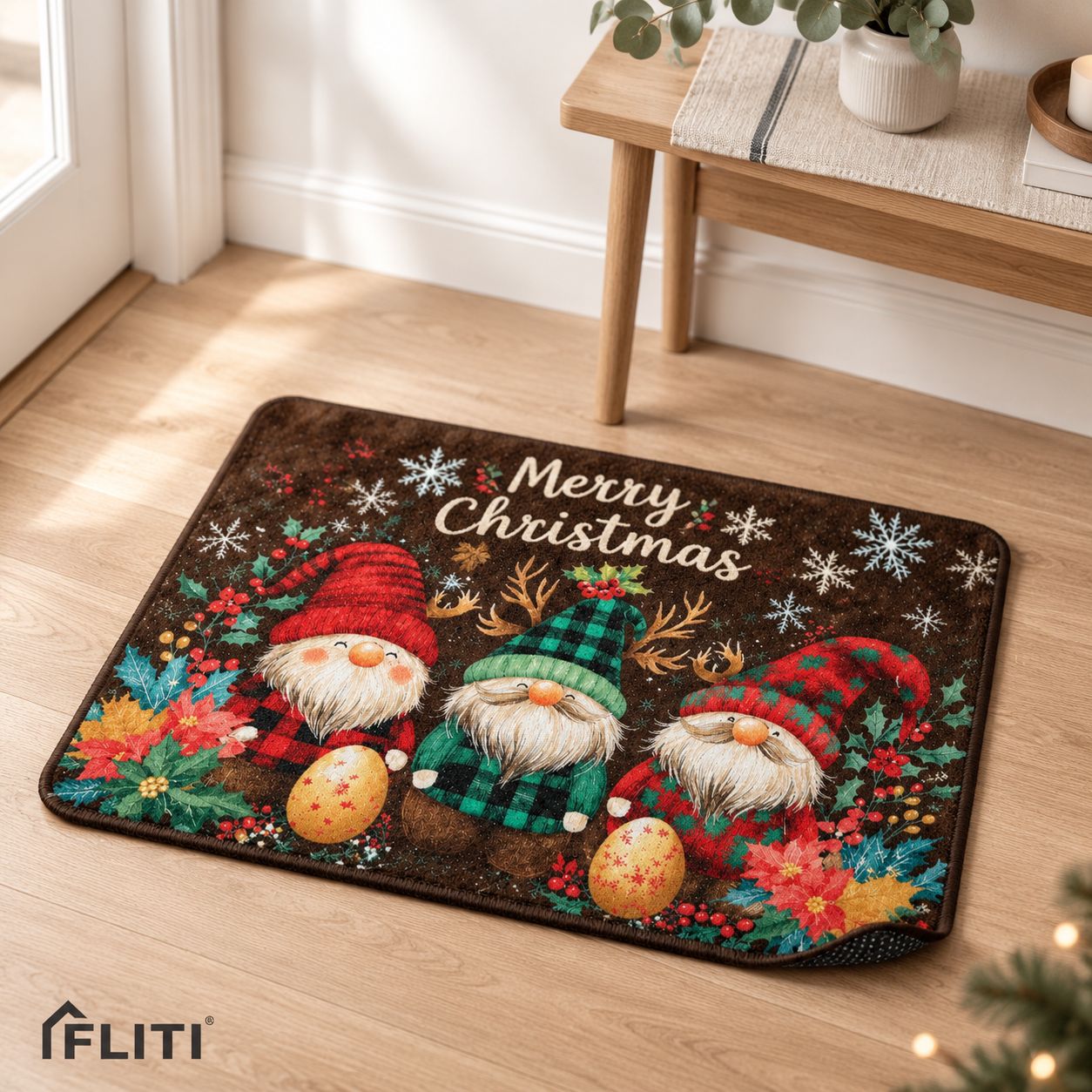 Fliti Rutschfeste Fußmatte Mit Weihnachtsmann-motiv, 40 X 60 Cm, Festliche Innendekoration