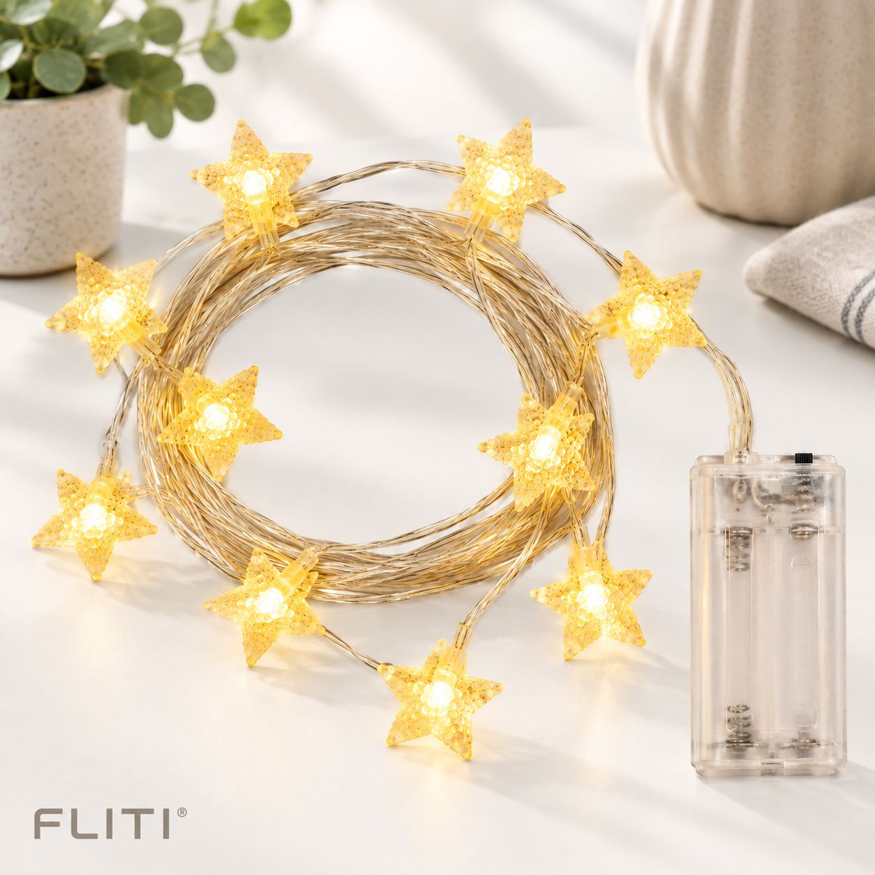 Fliti Led-sternenlichterkette, Warmweiß, 1,5 M, 10 Lichter, Batteriebetrieben, Weihnachten, Camping