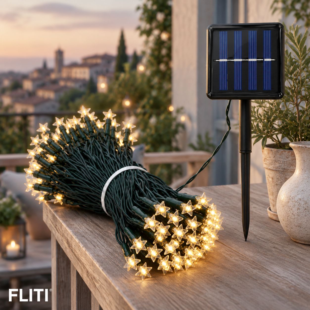 Fliti 5 M 20 Led Solar-sternenlichterkette, Warmweiß, Wasserdicht, 8 Modi, Outdoor-garten-, Camping- Und Partydekoration