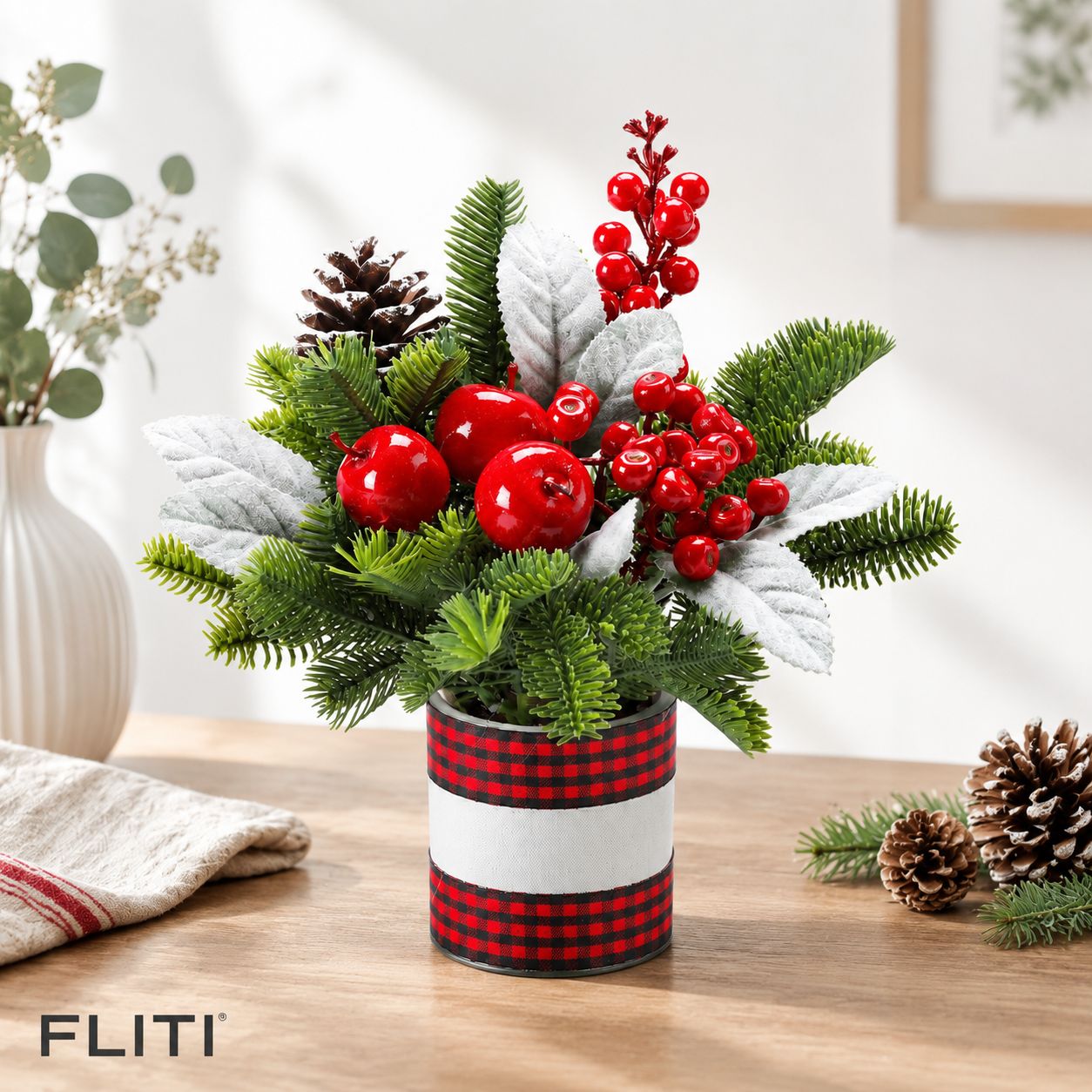 Fliti Mini-weihnachtsbaum, Apfelrot Und Rot-kariert, 26 Cm, Sofort Einsatzbereit, Festliche Tischdekoration