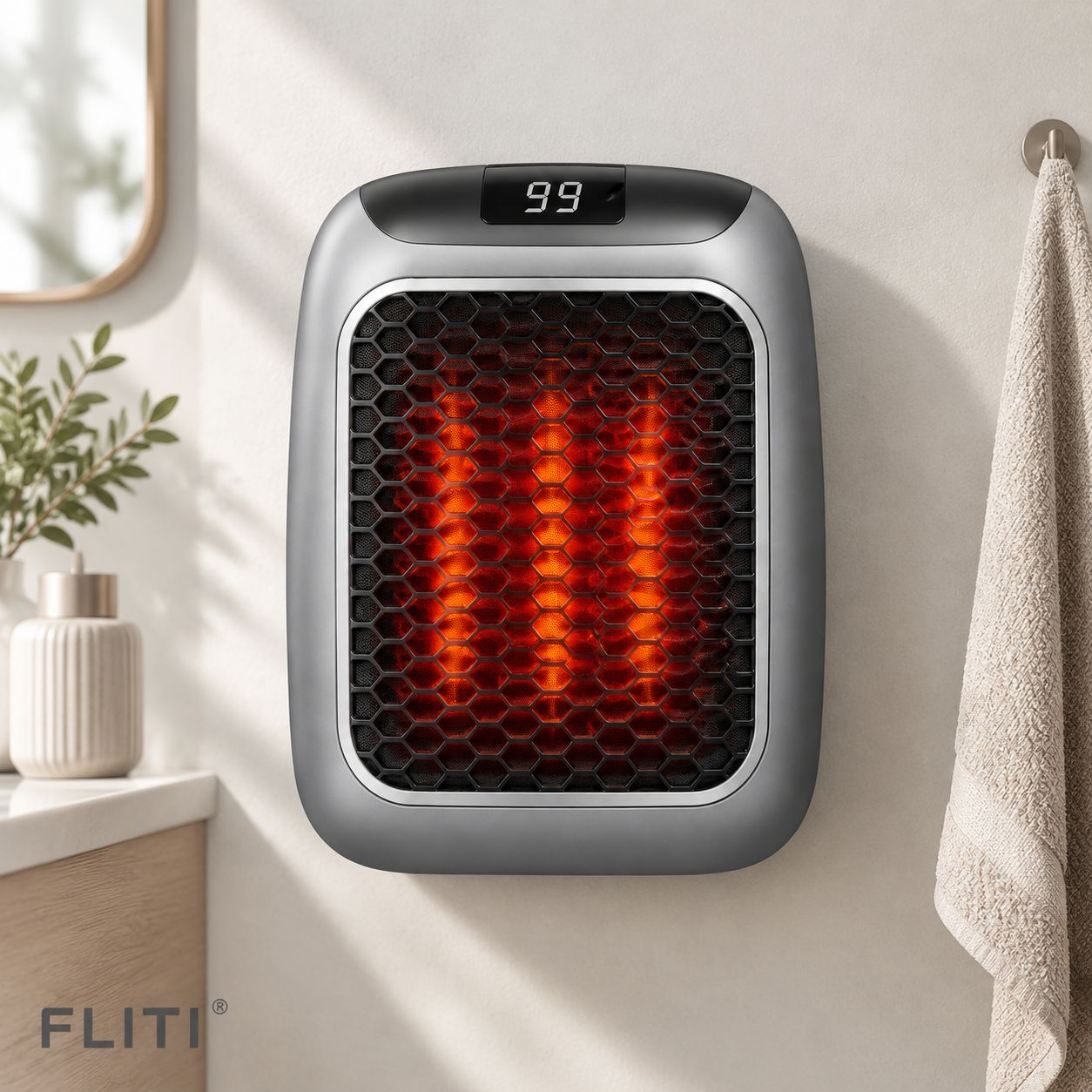 Fliti 800w Ptc Wandheizlüfter (warm/kalt) Mit Fernbedienung Und Lcd-display – Grau
