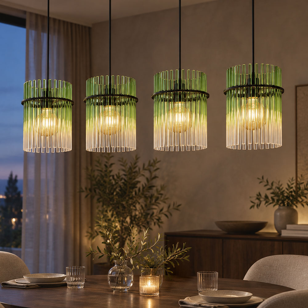 Led Hängeleuchte Pendelleuchte Esszimmerlampe 4-flammig Schwarz Metall H 140 Cm