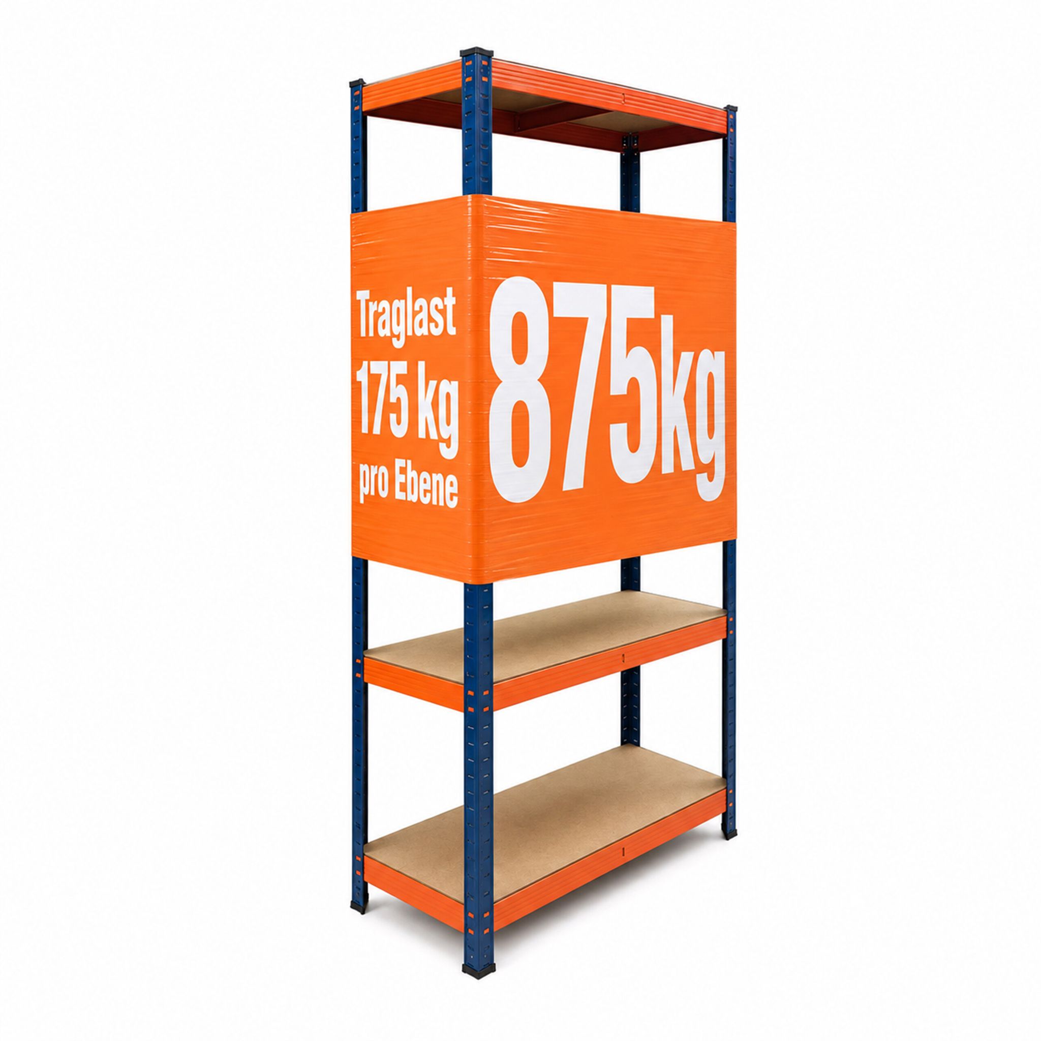 Relaxdays Schwerlastregal, Hbt: 180x60x30 Cm, Traglast 875 Kg, 5 Mdf-ebenen, Lagerregal Keller, Zum Stecken, Blau-orange