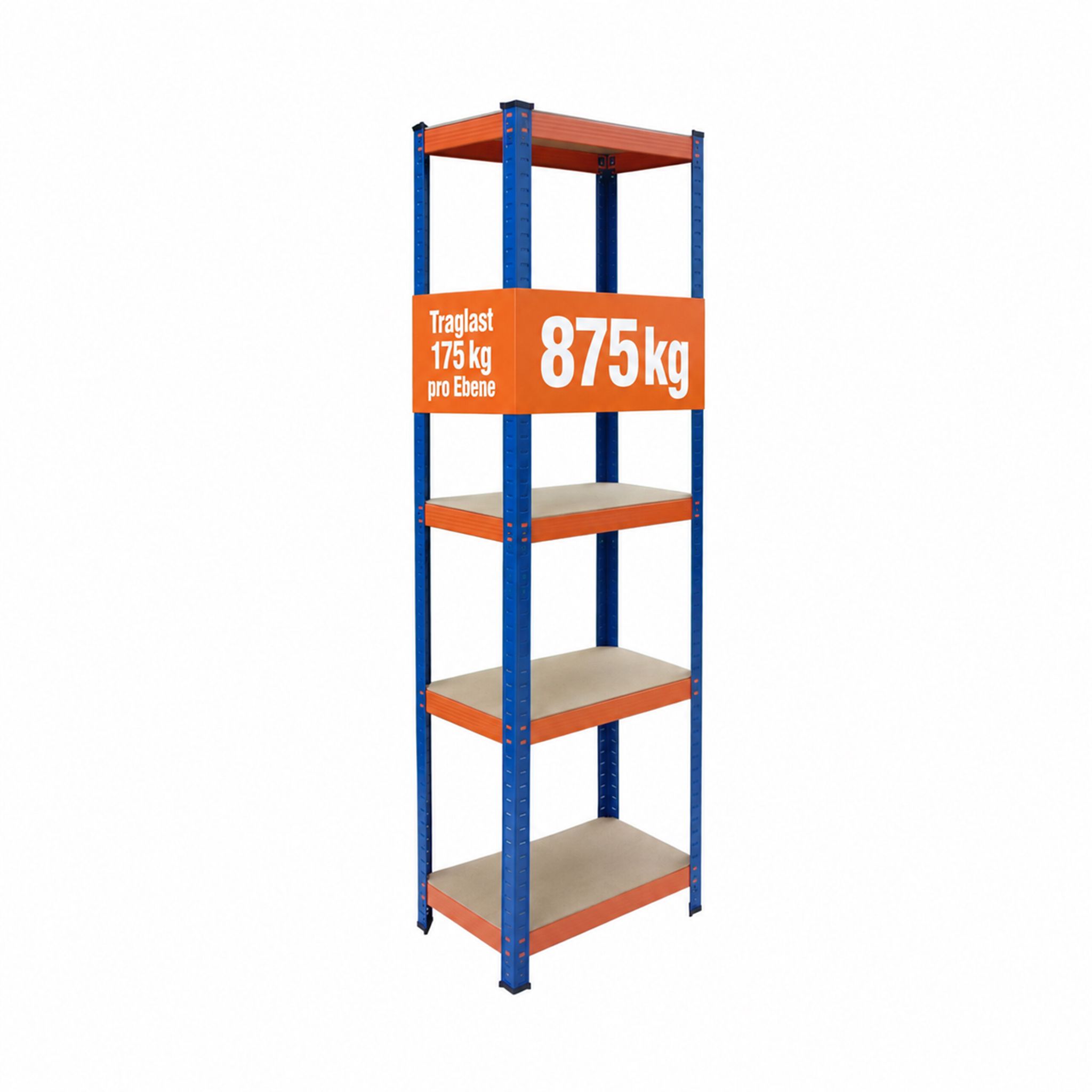 Relaxdays Schwerlastregal, Hbt: 180x50x30 Cm, Traglast 875 Kg, 5 Mdf-ebenen, Lagerregal Keller, Zum Stecken, Blau-orange