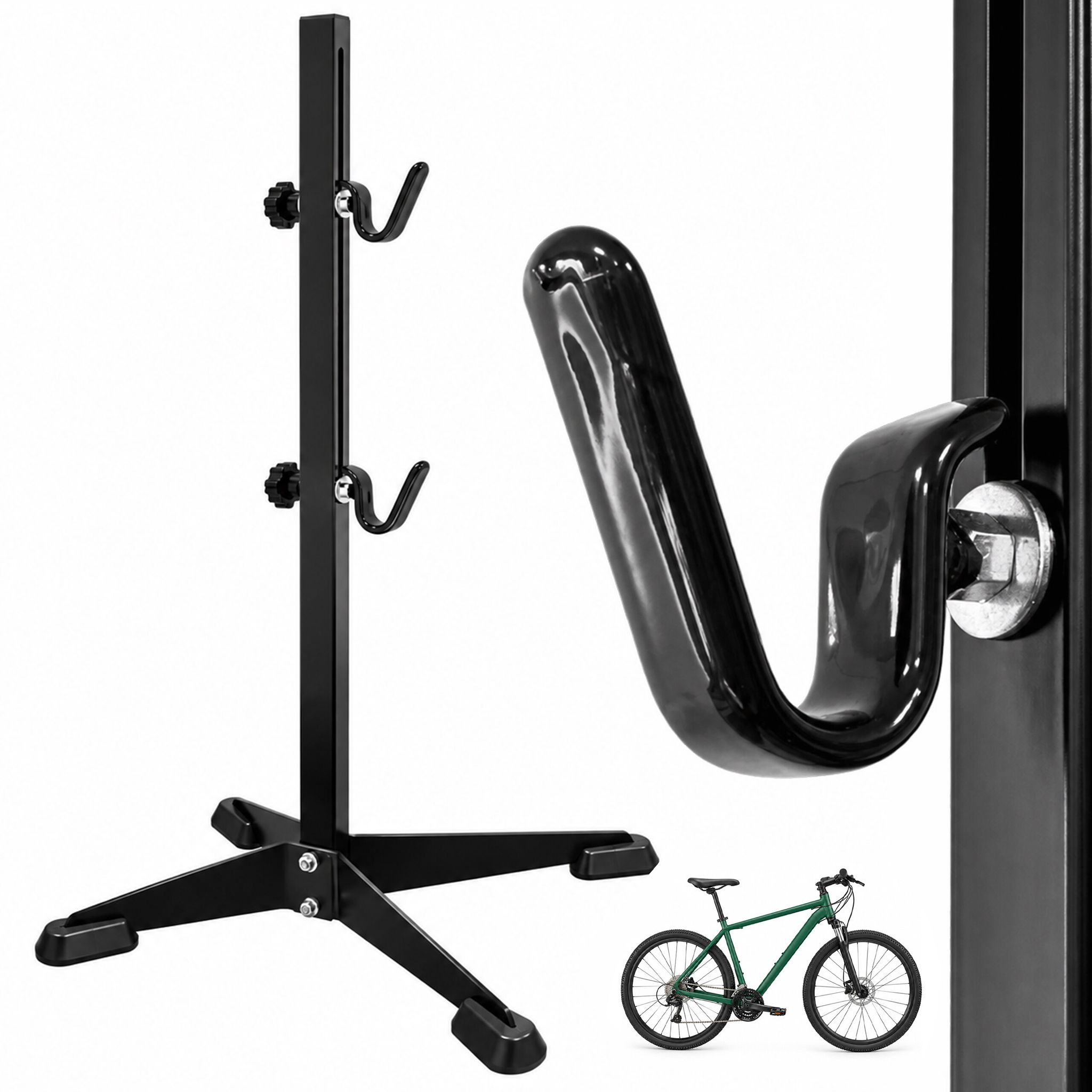 Relaxdays Fahrradständer Verstellbar, Freistehend, 2 Haken, Wartung & Reparatur, Eisen, Hbt: 69,5x41,5x38,5 Cm, Schwarz