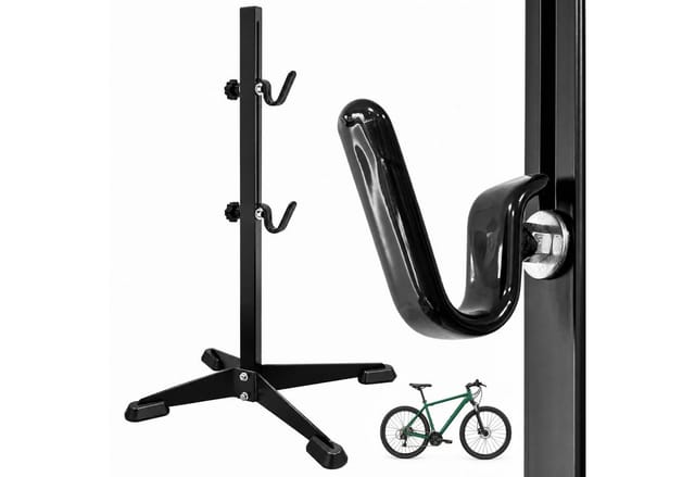 Relaxdays Fahrradständer Verstellbar, Freistehend, 2 Haken, Wartung & Reparatur, Eisen, Hbt: 69,5x41,5x38,5 Cm, Schwarz