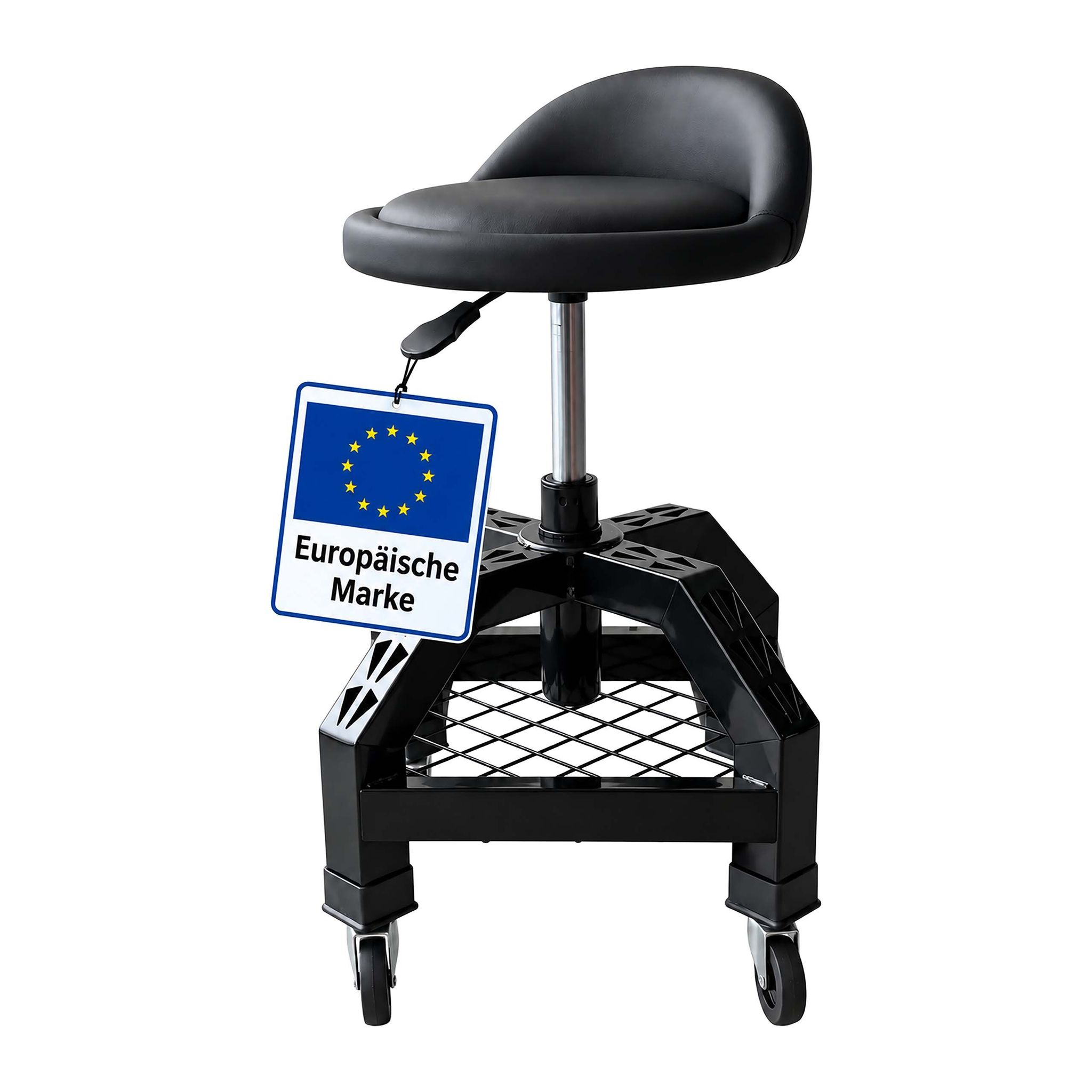 Relaxdays Werkstatthocker Rollen, Höhenverstellbar, Montagehocker, 136kg, Hbt 50x40x40cm, Gasdruckfeder, Metall, Schwarz