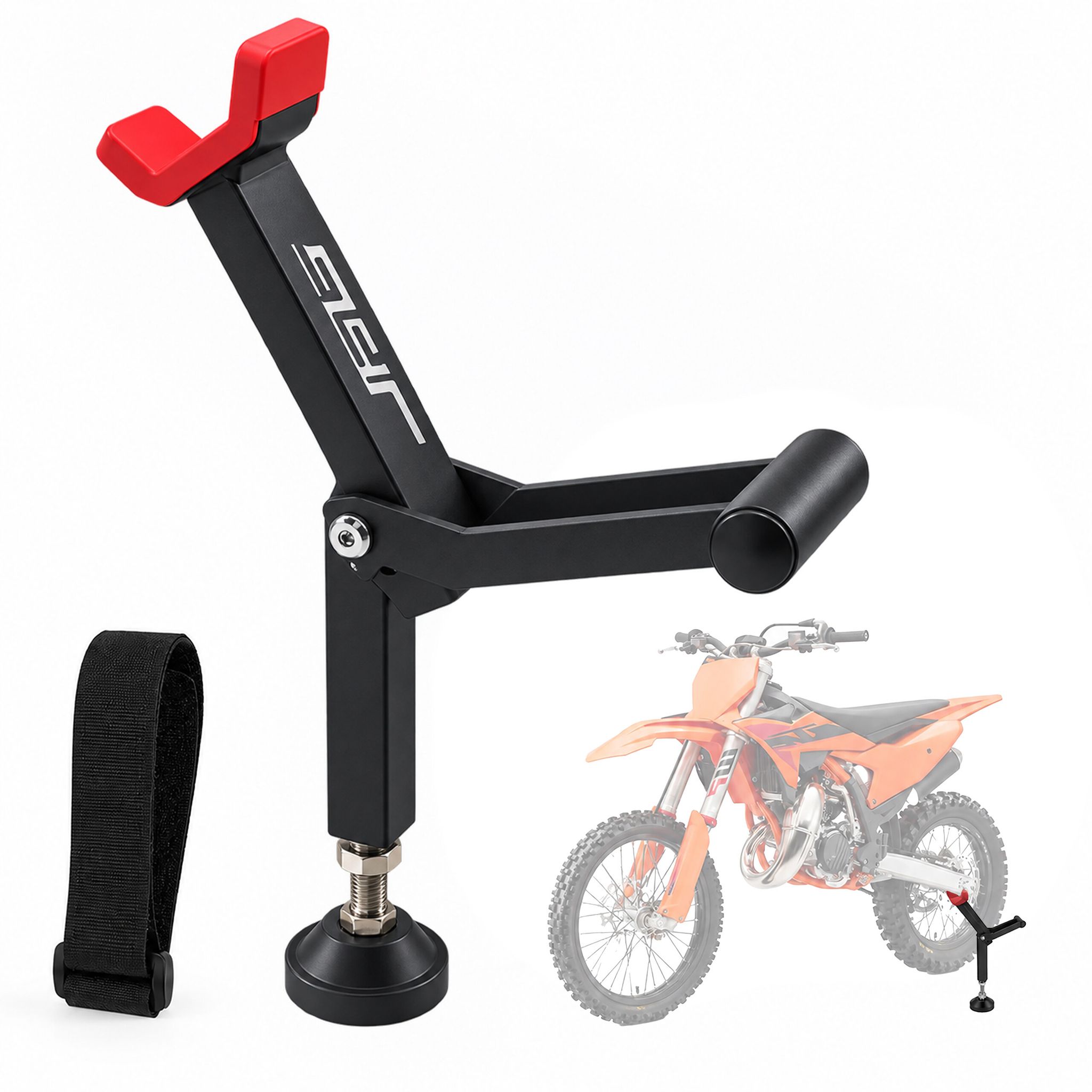 Relaxdays Motorrad Ständer, 35-41 Cm Höhenverstellbar, Klappbar, Selbstjustierende Basis, Hebeständer, Schwarz/rot