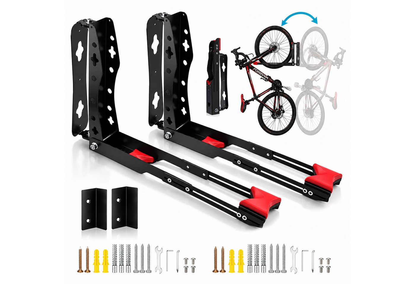 Relaxdays Fahrrad Wandhalterung, 2er Set, Schwenkbar, Vertikal, Ohne Heben, Hbt 39x6,5x65,5cm, Bis 35 Kg, Eisen, Schwarz Bild 2
