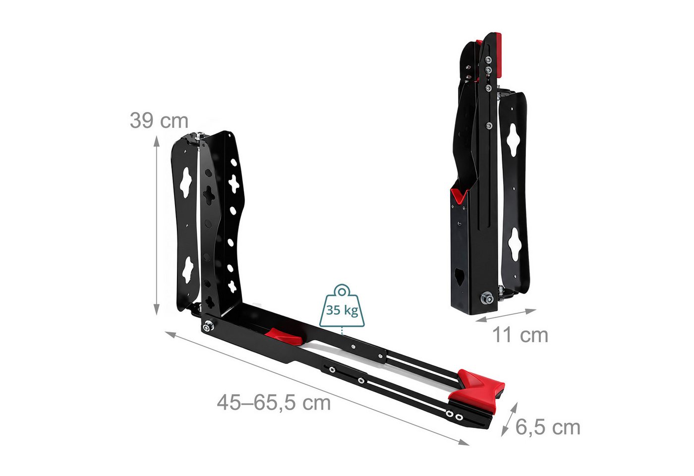 Relaxdays Fahrrad Wandhalterung, 2er Set, Schwenkbar, Vertikal, Ohne Heben, Hbt 39x6,5x65,5cm, Bis 35 Kg, Eisen, Schwarz Bild 4