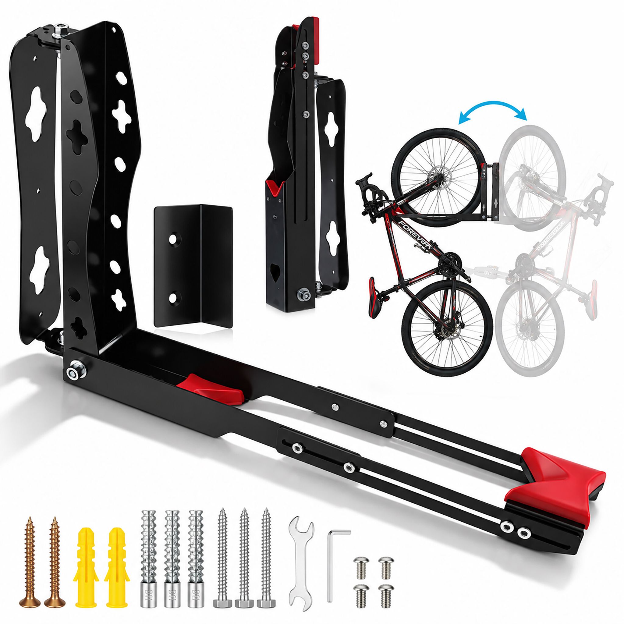 Relaxdays Fahrrad Wandhalterung, Schwenkbar, Vertikal, Ohne Heben, Hbt: 39x6,5x65,5 Cm, Bis 35 Kg, Eisen, Schwarz