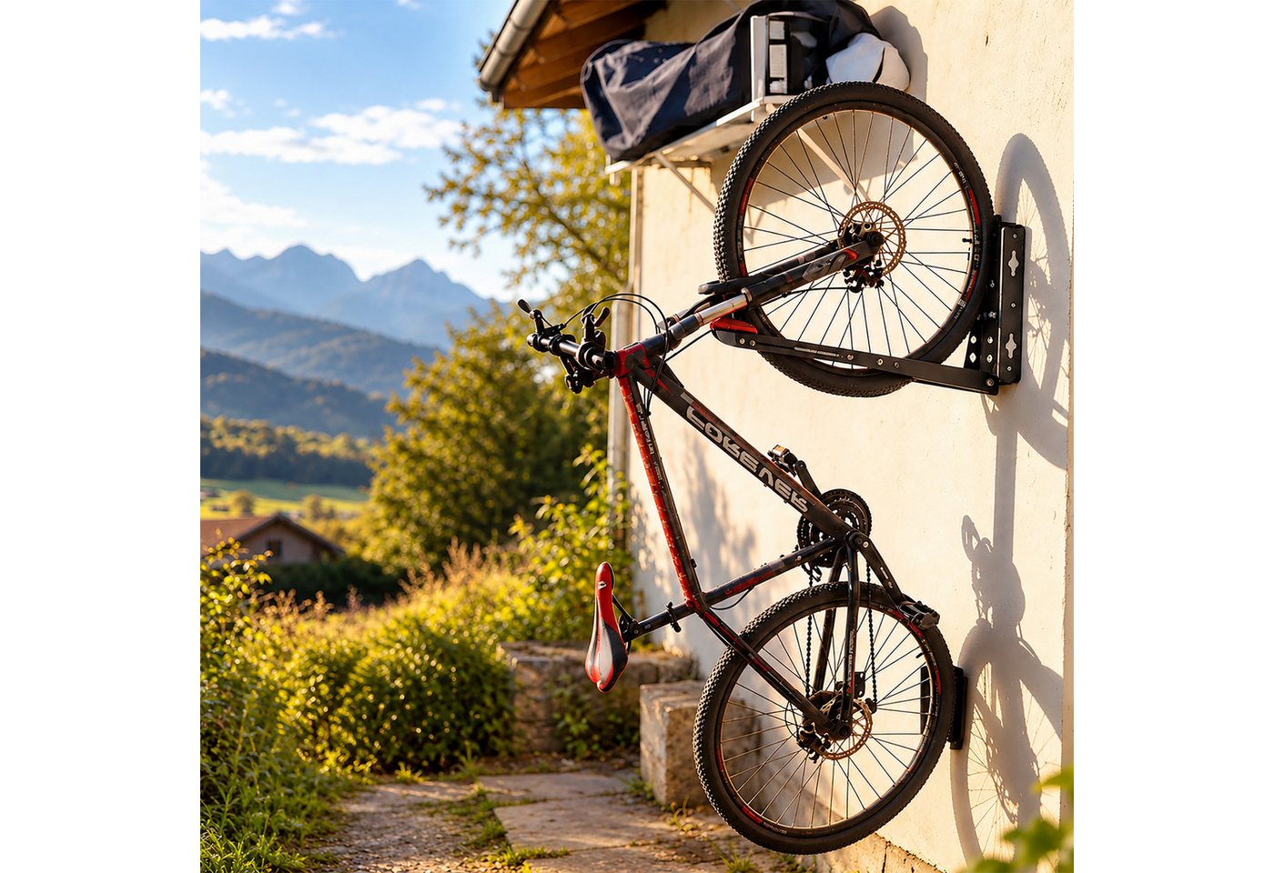 Relaxdays Fahrrad Wandhalterung, 4er Set, Schwenkbar, Vertikal, Ohne Heben, Hbt 39x6,5x65,5 Cm, Bis 35kg, Eisen, Schwarz Bild 3