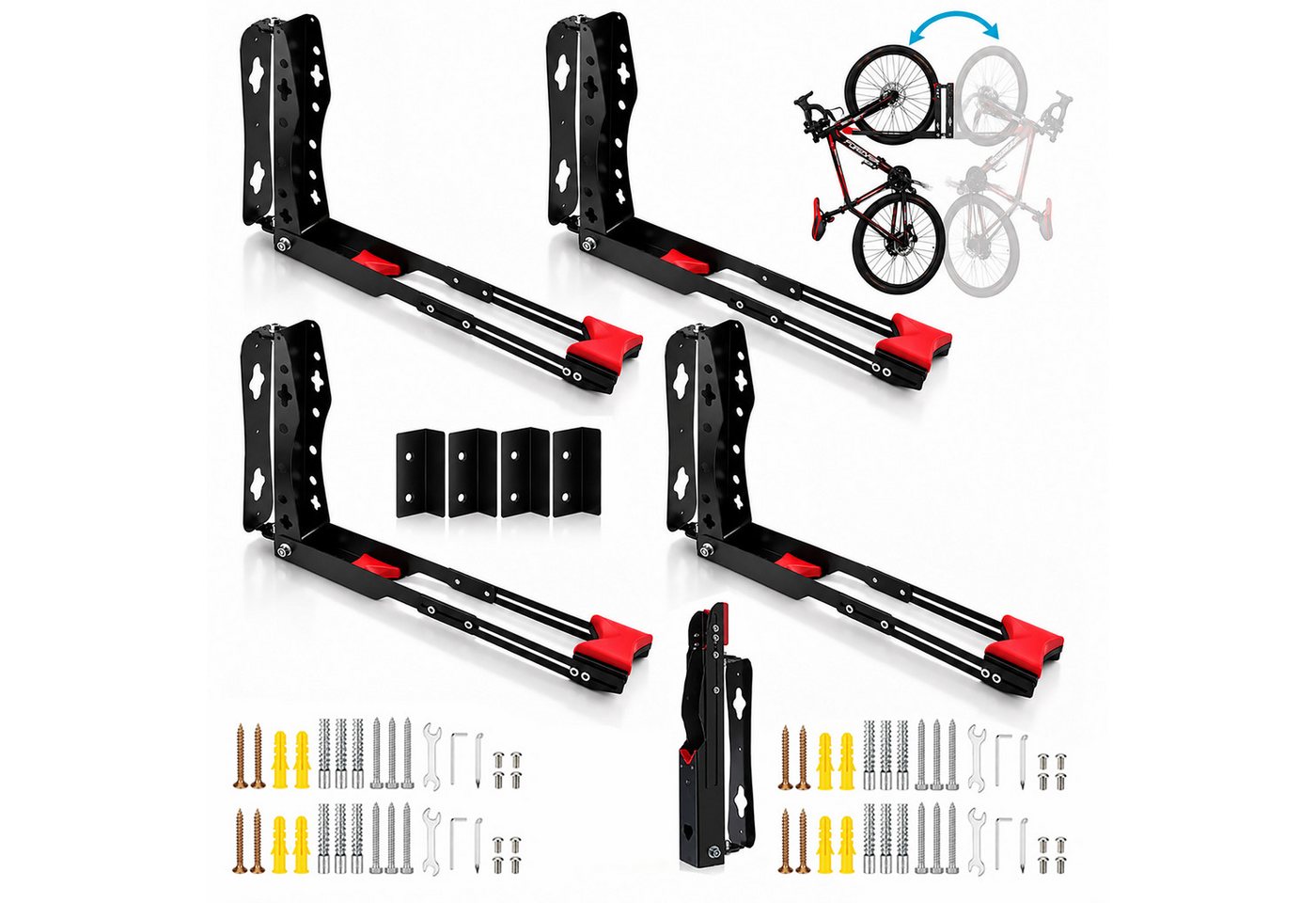 Relaxdays Fahrrad Wandhalterung, 4er Set, Schwenkbar, Vertikal, Ohne Heben, Hbt 39x6,5x65,5 Cm, Bis 35kg, Eisen, Schwarz Bild 4