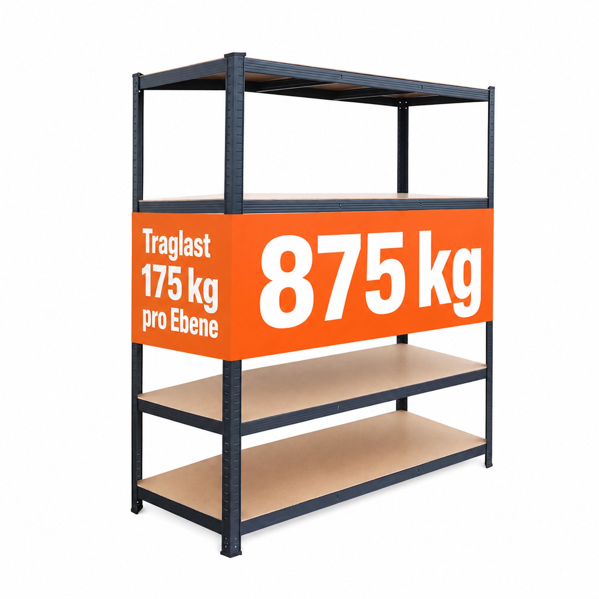 Relaxdays Schwerlastregal, Hbt: 200x120x60 Cm, Traglast 875 Kg, 5 Mdf-ebenen, Lagerregal Keller, Zum Stecken, Anthrazit