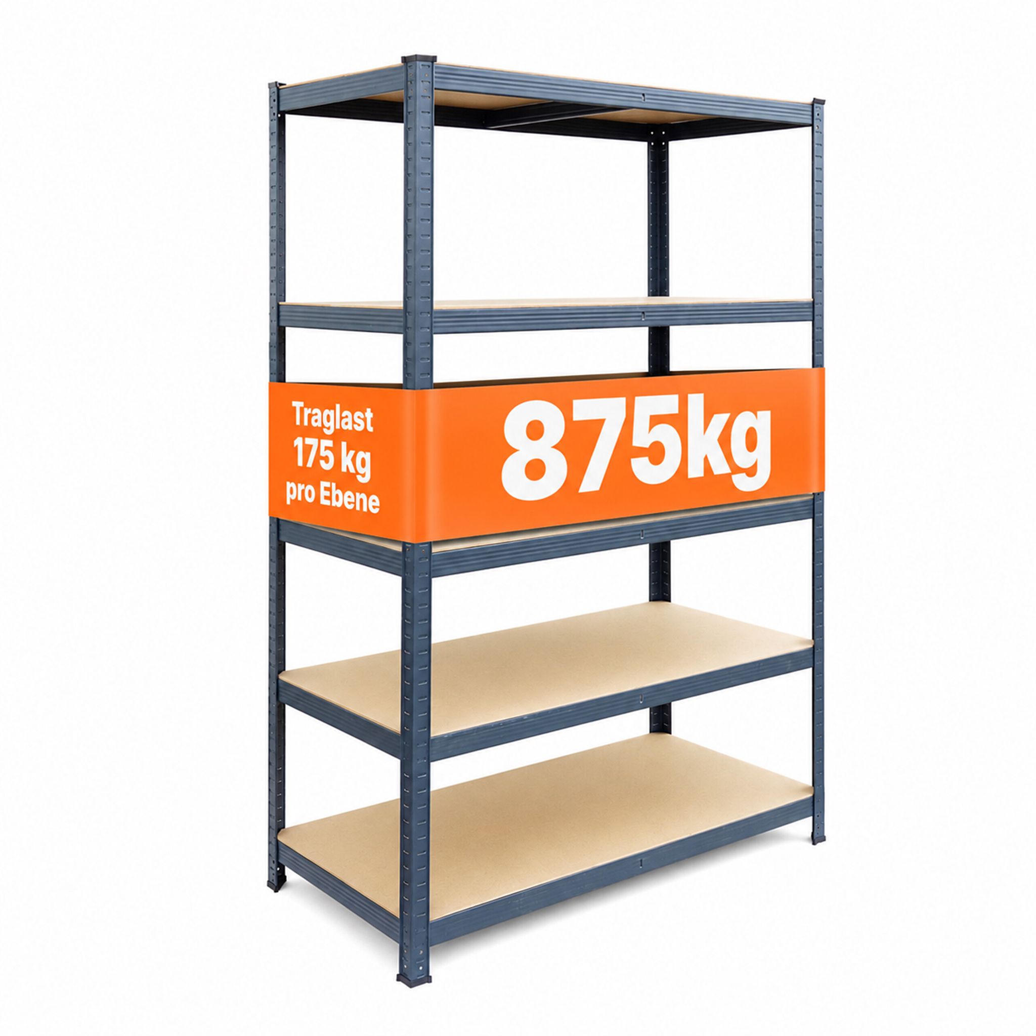 Relaxdays Schwerlastregal, Hbt: 200x100x60 Cm, Traglast 875 Kg, 5 Mdf-ebenen, Lagerregal Keller, Zum Stecken, Anthrazit