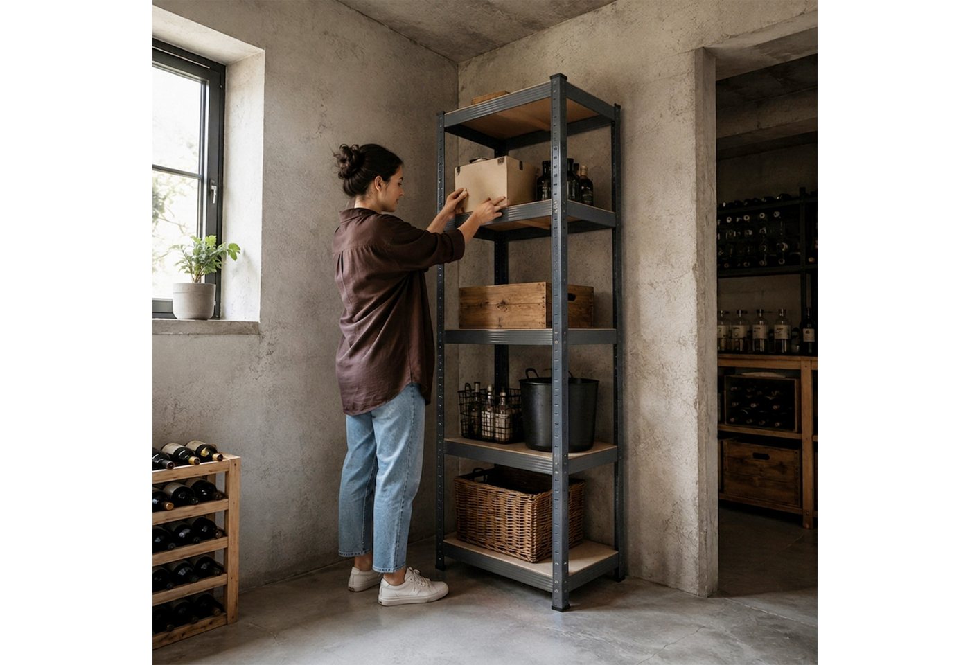 Relaxdays Schwerlastregal, Hbt: 180x50x30 Cm, Traglast 875 Kg, 5 Mdf-ebenen, Lagerregal Keller, Zum Stecken, Anthrazit