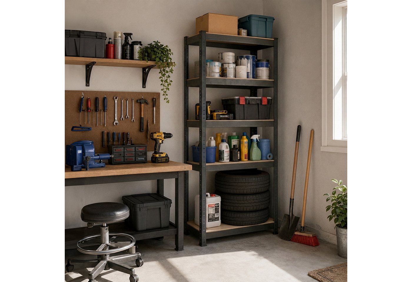 Relaxdays Schwerlastregal, Hbt: 180x50x30 Cm, Traglast 875 Kg, 5 Mdf-ebenen, Lagerregal Keller, Zum Stecken, Anthrazit Bild 2
