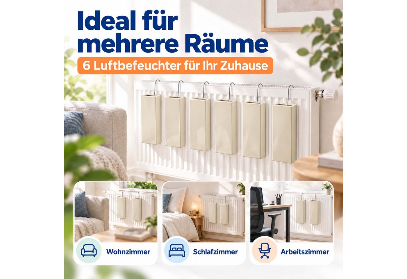 Relaxdays Luftbefeuchter Heizkörper, 6er Set, Wasserverdunster Für Heizung, Zum Hängen, Keramik, Raumbefeuchter, Beige