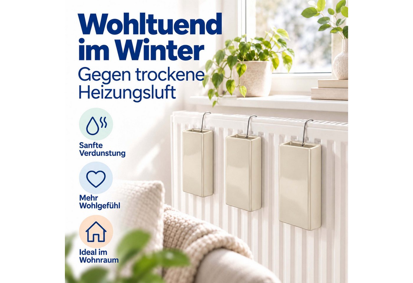 Relaxdays Luftbefeuchter Heizkörper, 6er Set, Wasserverdunster Für Heizung, Zum Hängen, Keramik, Raumbefeuchter, Beige Bild 5
