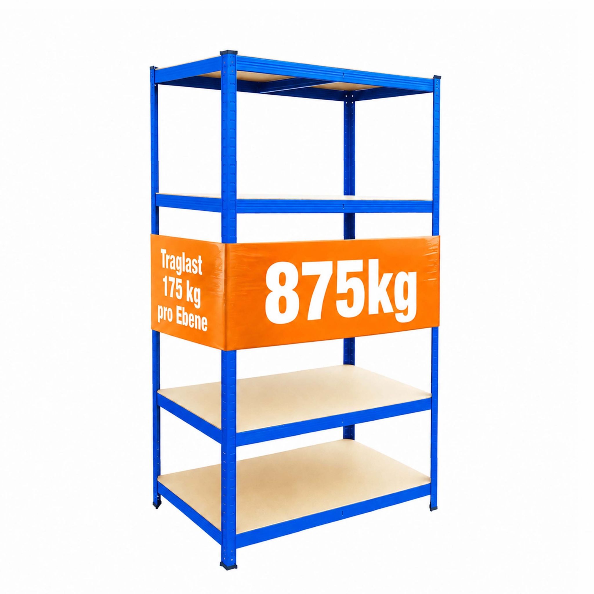 Relaxdays Schwerlastregal, Hxbxt: 200 X 100 X 40 Cm, 875 Kg, 5 Ebenen, Lagerregal Keller, Zum Stecken, Blau/braun