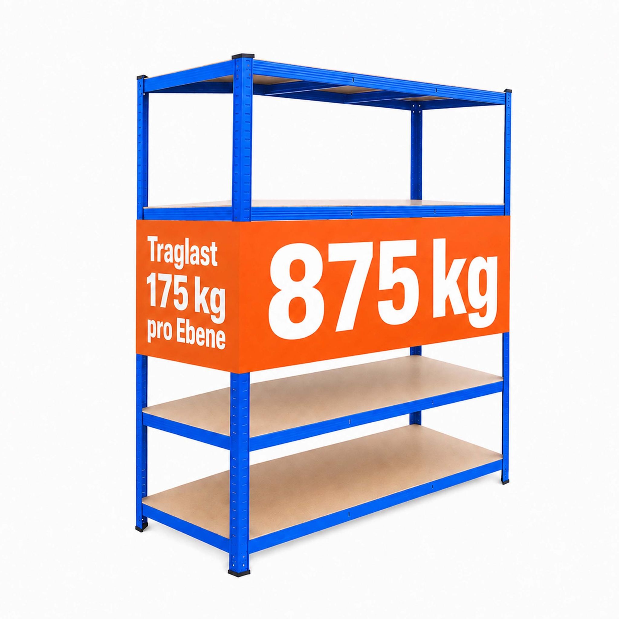 Relaxdays Schwerlastregal, Hxbxt: 200 X 120 X 60 Cm, 875 Kg, 5 Ebenen, Lagerregal Keller, Zum Stecken, Blau/braun
