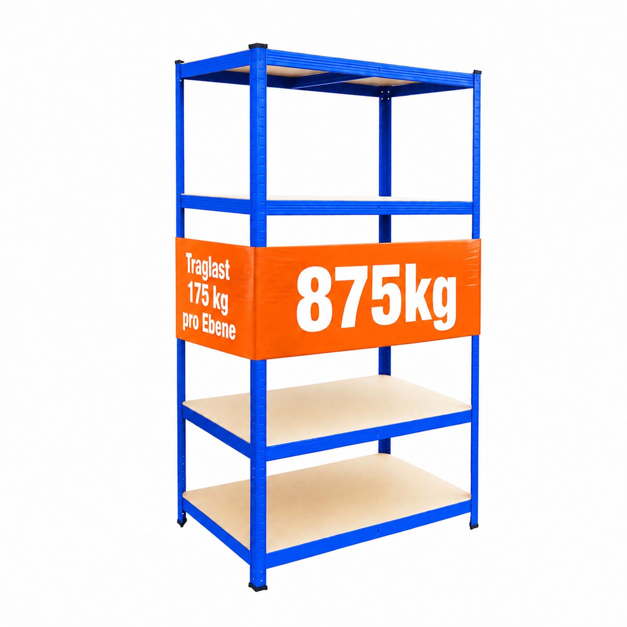 Relaxdays Schwerlastregal, Hxbxt: 180 X 100 X 40 Cm, 875 Kg, 5 Ebenen, Lagerregal Keller, Zum Stecken, Blau/braun