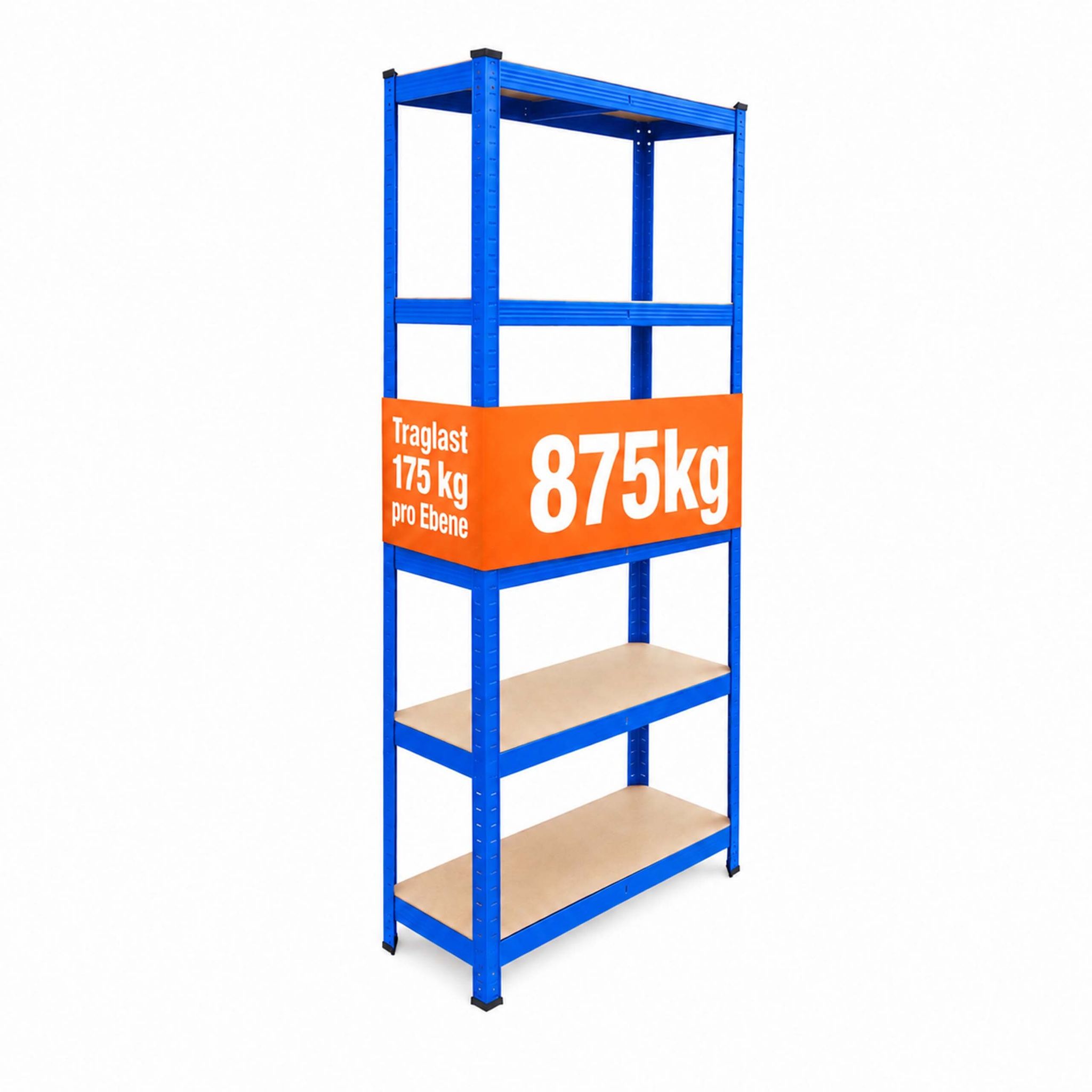 Relaxdays Schwerlastregal, Hxbxt: 180 X 60 X 30 Cm, 875 Kg, 5 Ebenen, Lagerregal Keller, Zum Stecken, Blau/braun