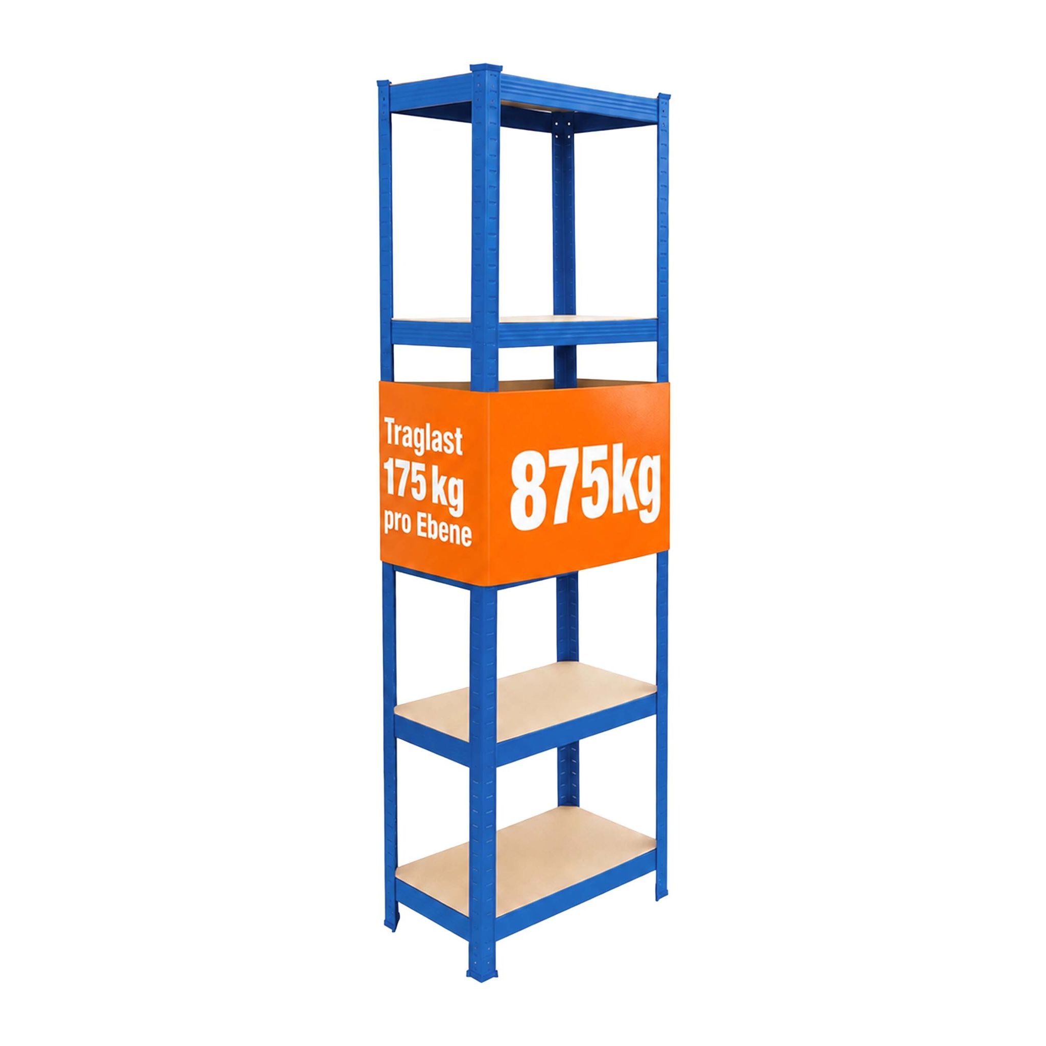Relaxdays Schwerlastregal, Hxbxt: 180 X 50 X 30 Cm, 875 Kg, 5 Ebenen, Lagerregal Keller, Zum Stecken, Blau/braun