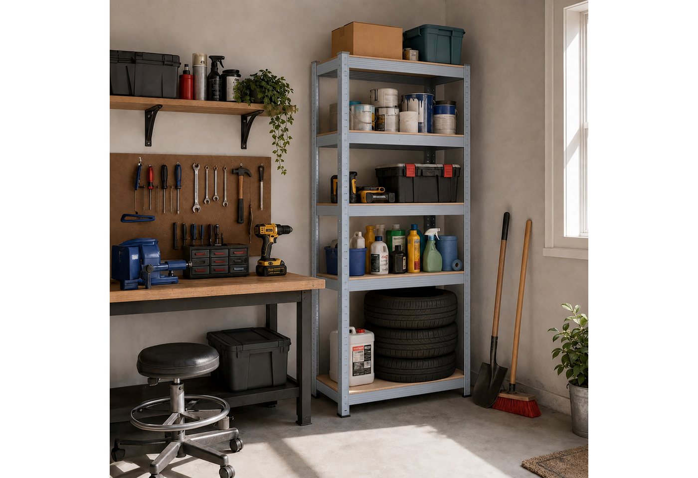 Relaxdays Schwerlastregal, Hxbxt: 180 X 50 X 30 Cm, 875 Kg, 5 Ebenen, Lagerregal Keller, Zum Stecken, Grau/braun