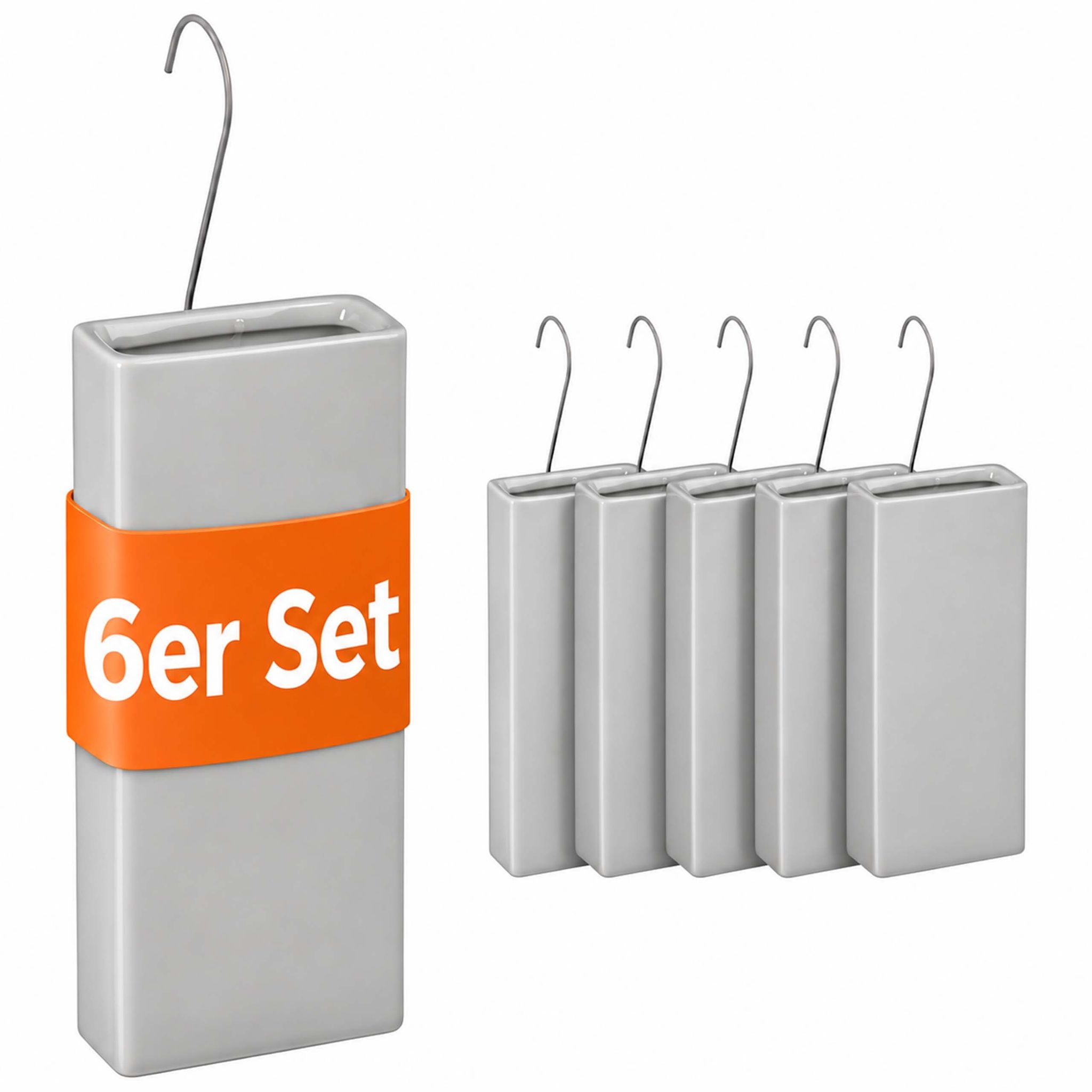 Relaxdays Luftbefeuchter Heizkörper, 6er Set, Wasserverdunster Heizung, Zum Hängen, Keramik, Raumbefeuchter, Hellgrau