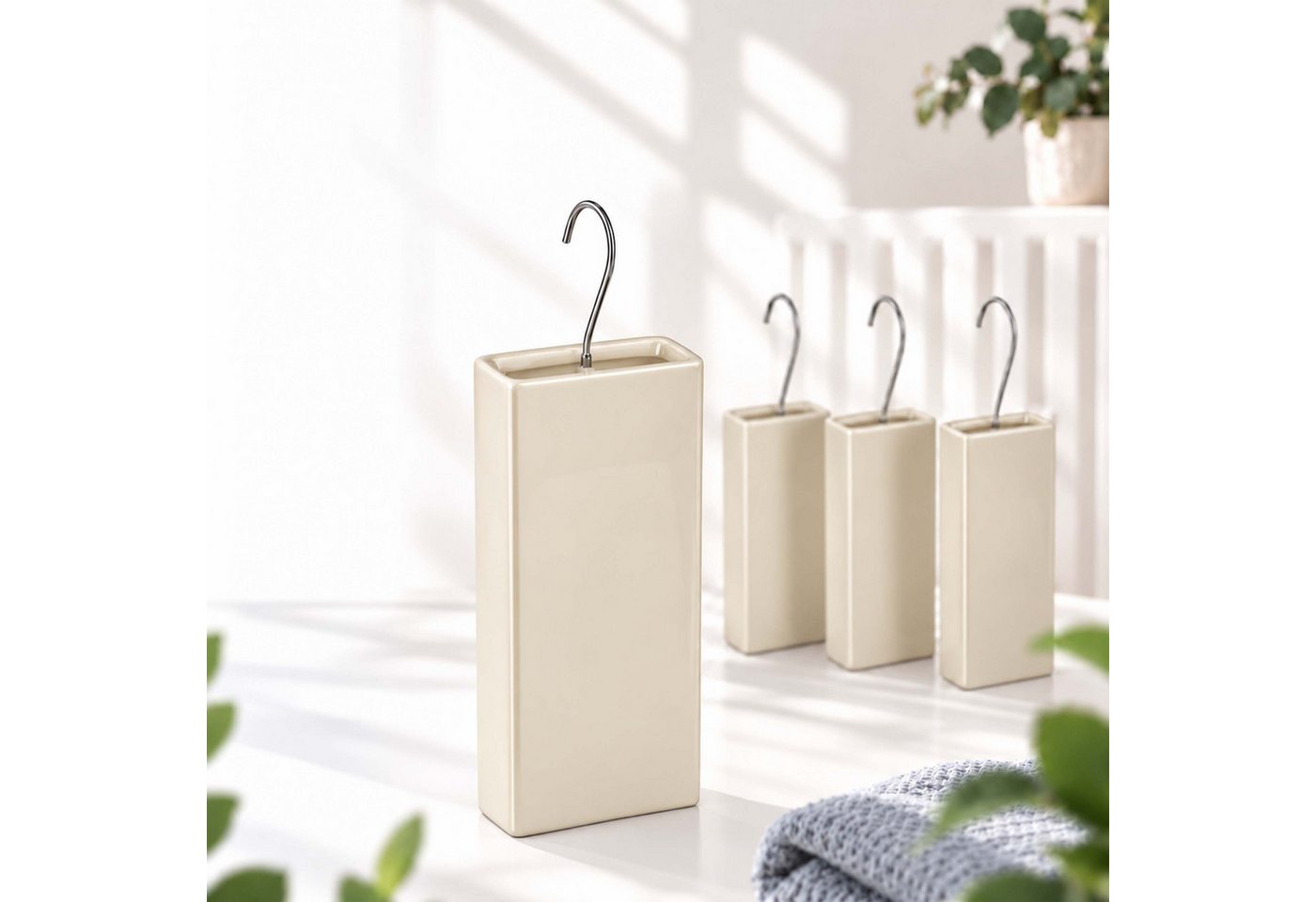 Relaxdays Luftbefeuchter Heizung, 4er Set, Wasserverdunster Für Heizkörper, Inkl. Haken Zum Aufhängen, Keramik, Creme