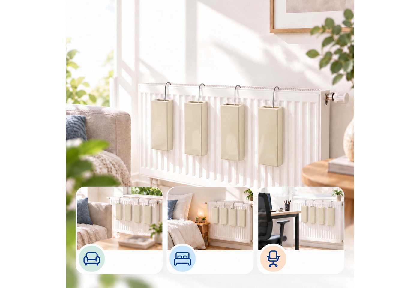 Relaxdays Luftbefeuchter Heizung, 4er Set, Wasserverdunster Für Heizkörper, Inkl. Haken Zum Aufhängen, Keramik, Creme Bild 2