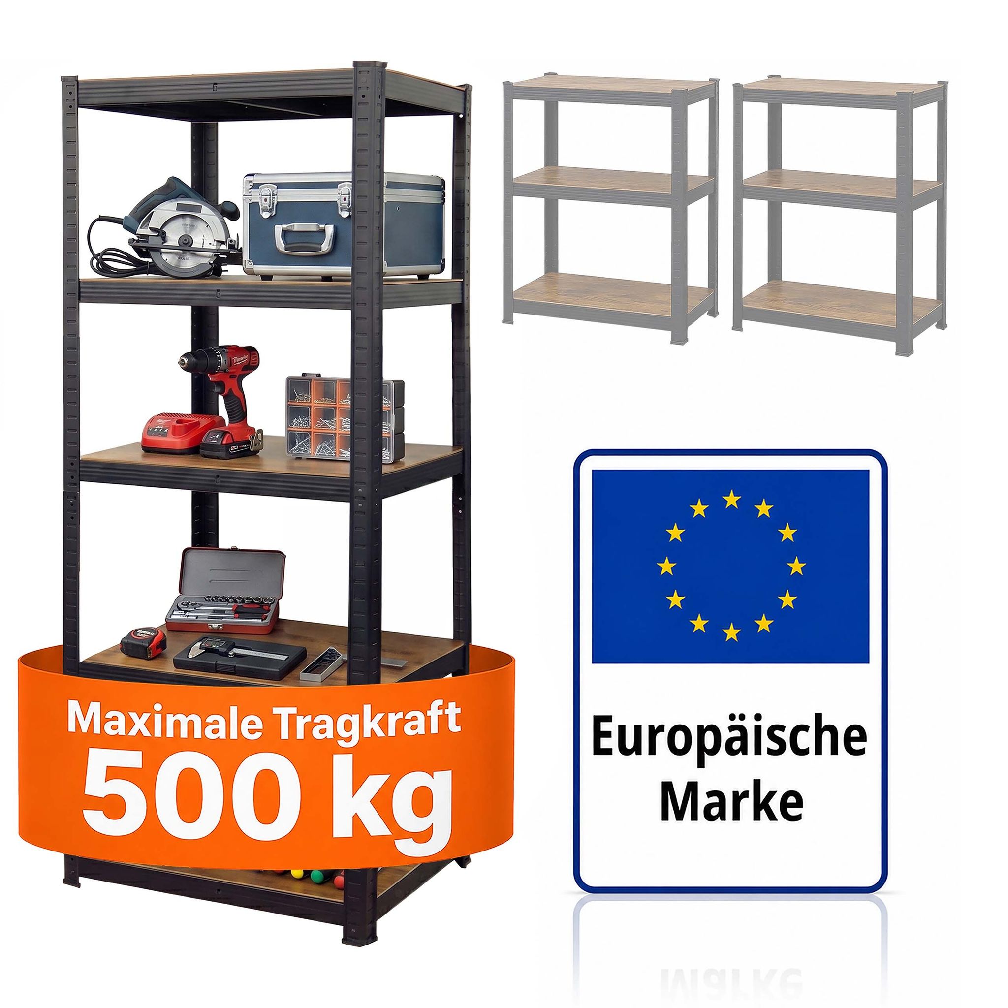 Relaxdays Schwerlastregal, 500 Kg, Hbt: 200 X 80 X 60 Cm, 5 Ebenen, Holzoptik, Lagerregal, Stahl & Mdf, Schwarz/ Braun