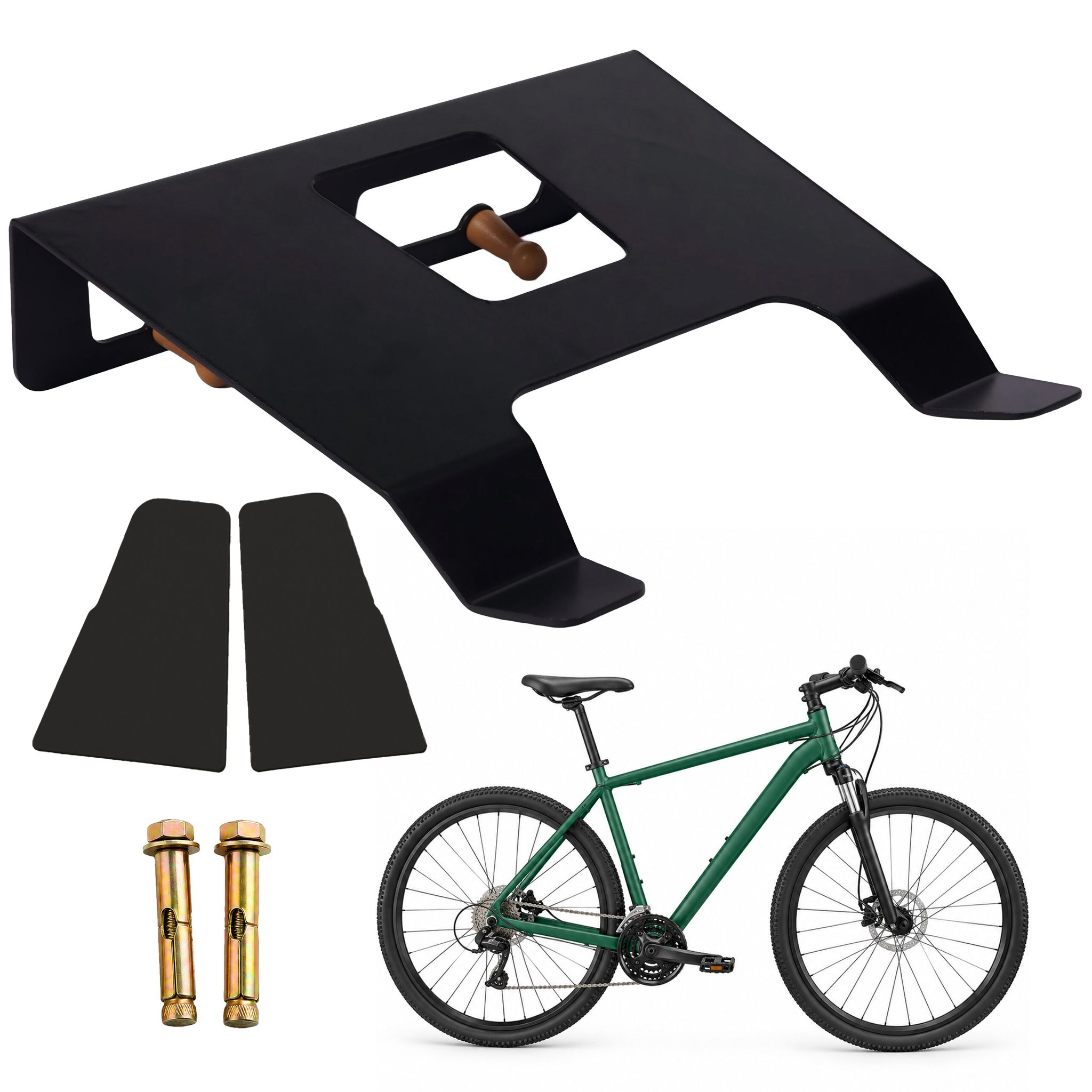 Relaxdays Fahrrad Wandhalterung, Ablage & Haken, 3in1 Radhalter, Bis 30 Kg, Hbt: 9,5x35x30,5 Cm, Stahl & Holz, Schwarz
