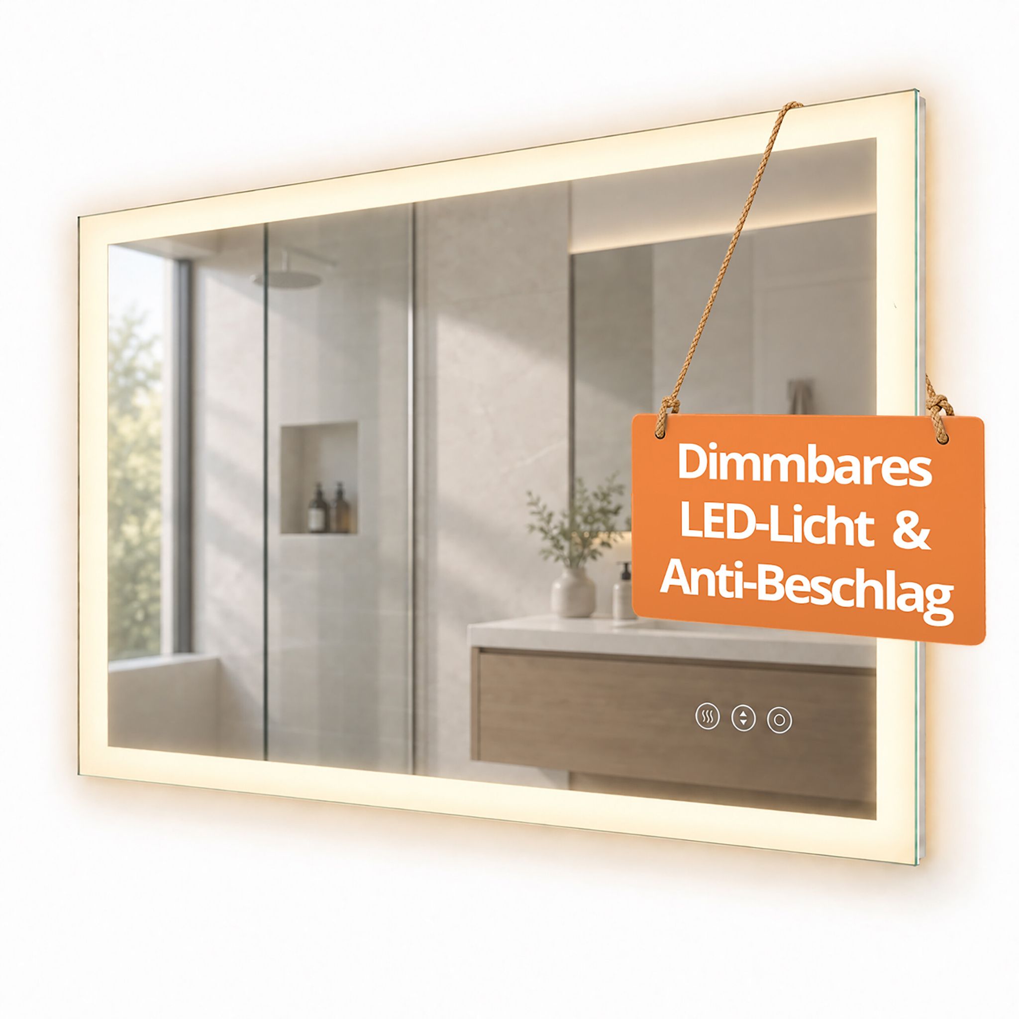 Relaxdays Badspiegel, 60 X 100 Cm, Dimmbarer Led-spiegel, Steckdose, Anti-beschlag, Ip44, Eckig, Badezimmerspiegel, Glas