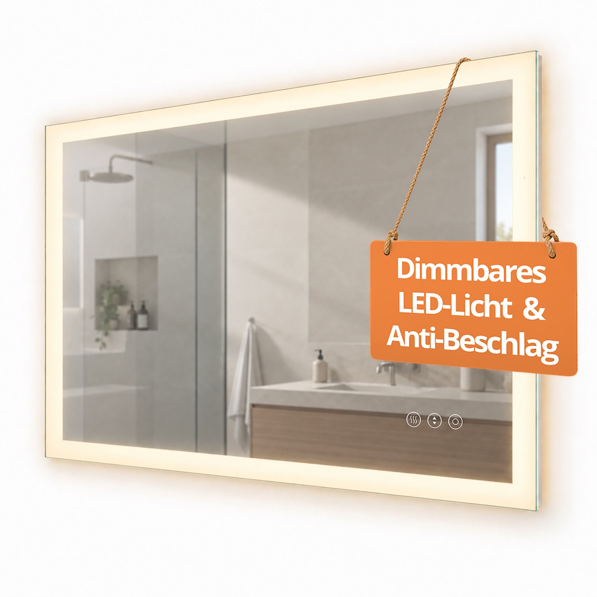 Relaxdays Badspiegel, 60 X 80 Cm, Dimmbarer Led-spiegel, Steckdose, Anti-beschlag, Ip44, Eckiger Badezimmerspiegel, Glas