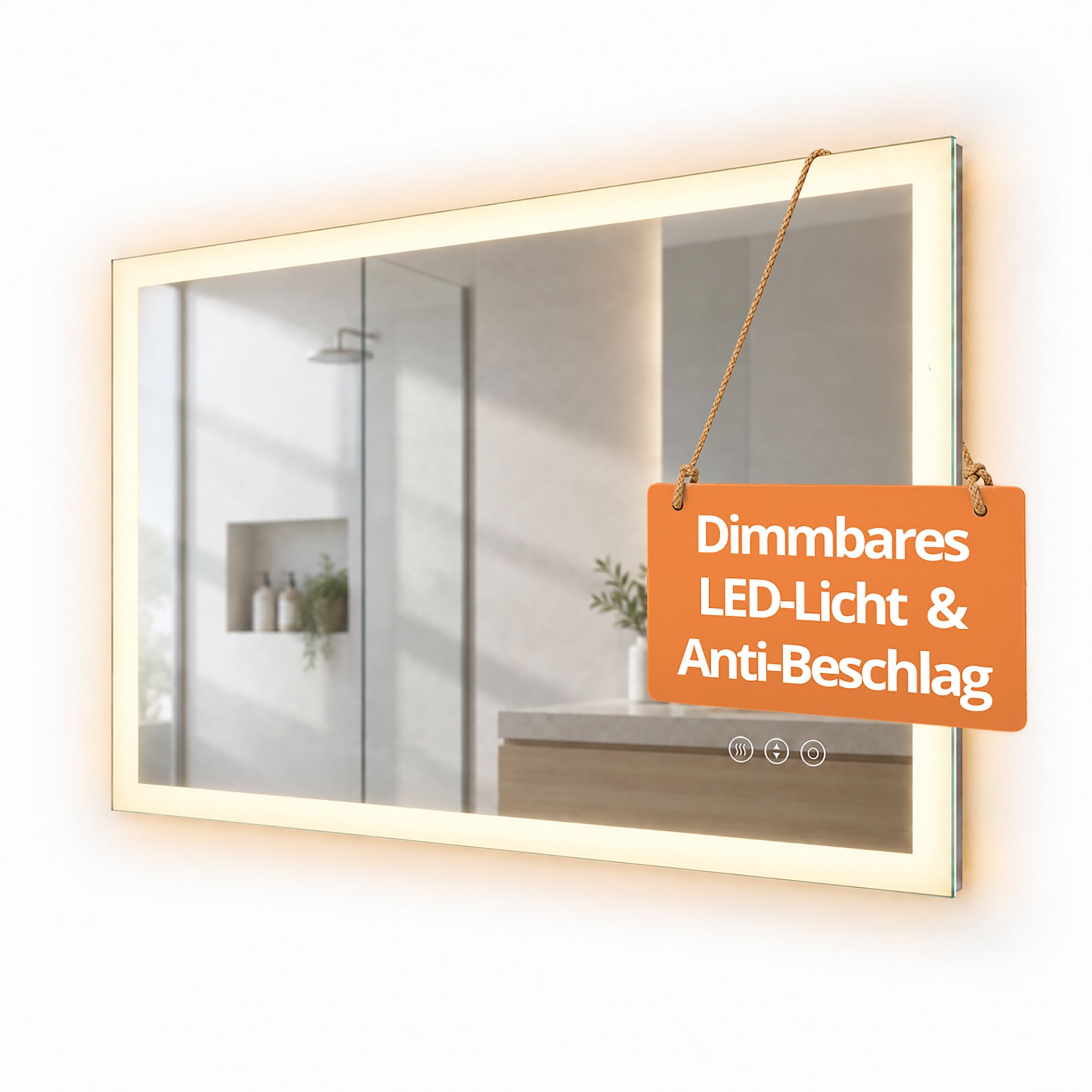 Relaxdays Badspiegel, 50 X 70 Cm, Dimmbarer Led-spiegel, Steckdose, Anti-beschlag, Ip44, Eckiger Badezimmerspiegel, Glas